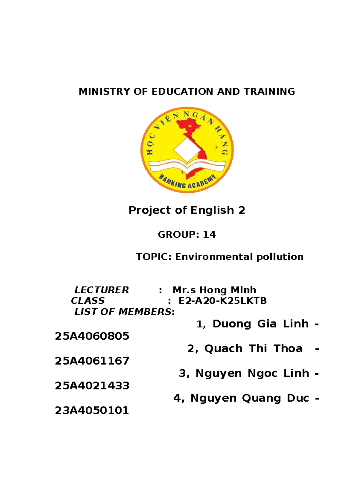 English 2 Project: Group Work on Environmental Pollution - Studocu