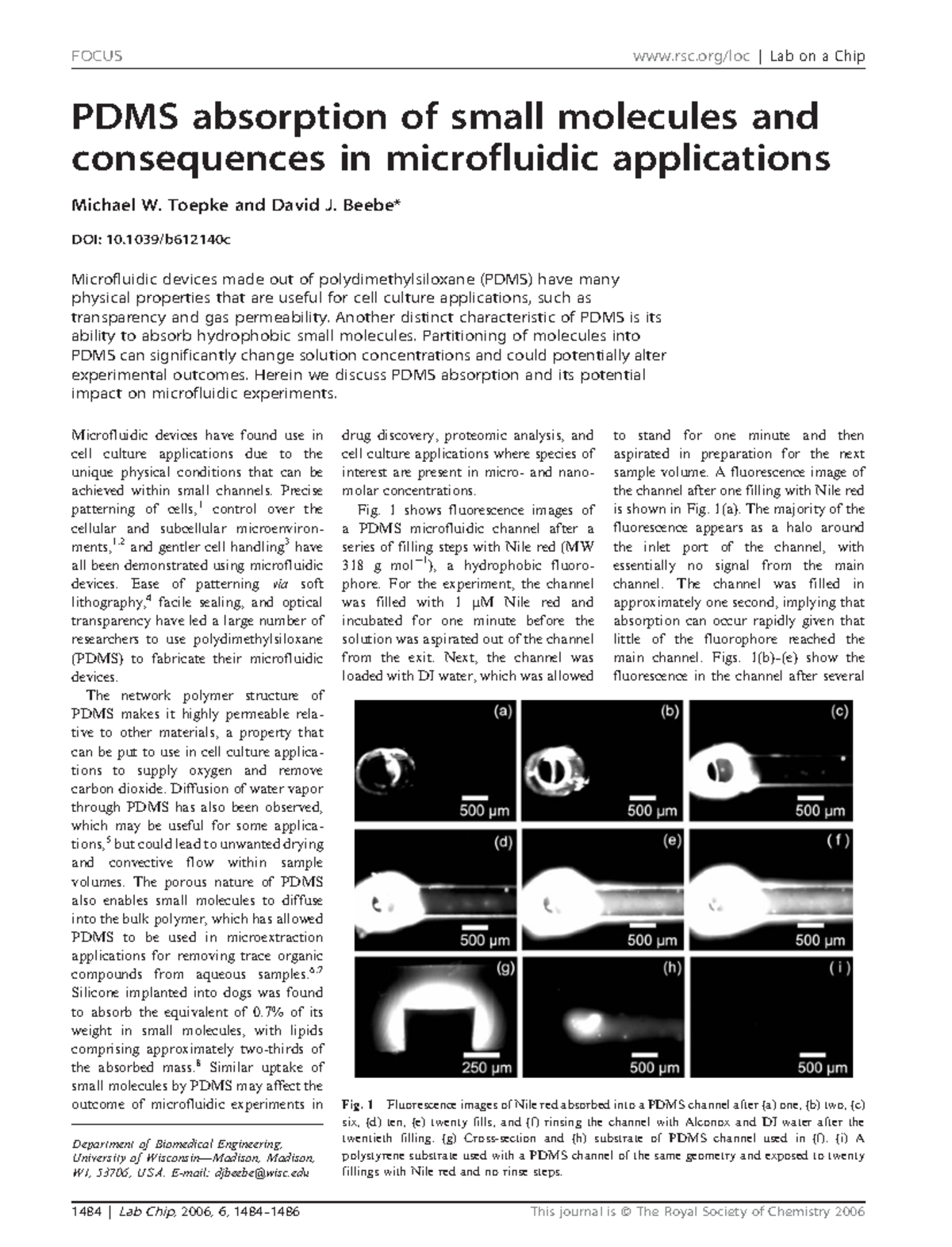 PDMS Absorption of Small Molecules: Implications for Microfluidic ...