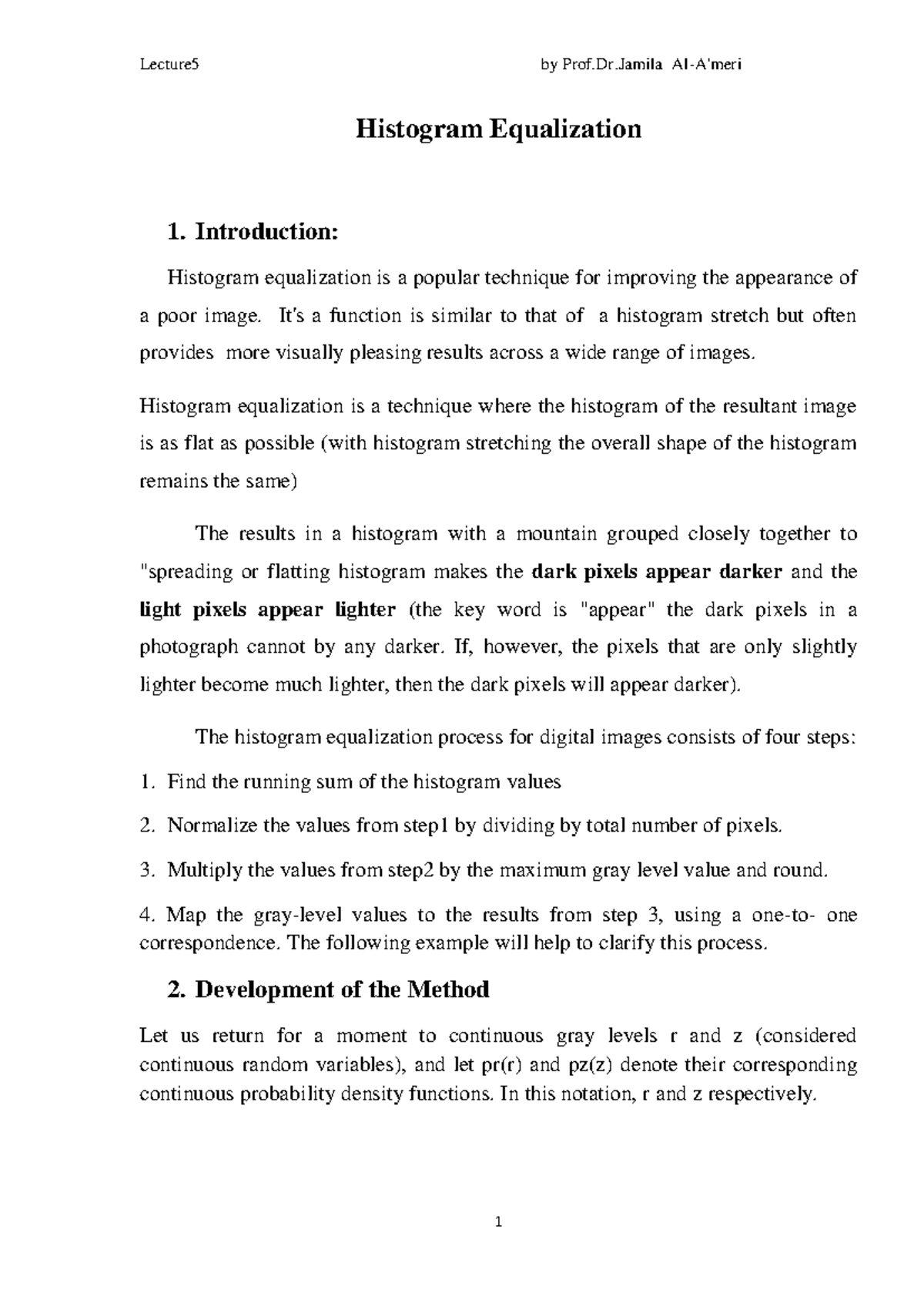 Histogram Equalization Techniques - Lecture 5 Notes - Studocu