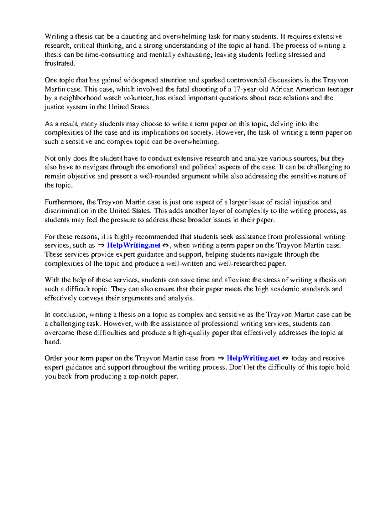 Trayvon martin term paper - Writing a thesis can be a daunting and ...
