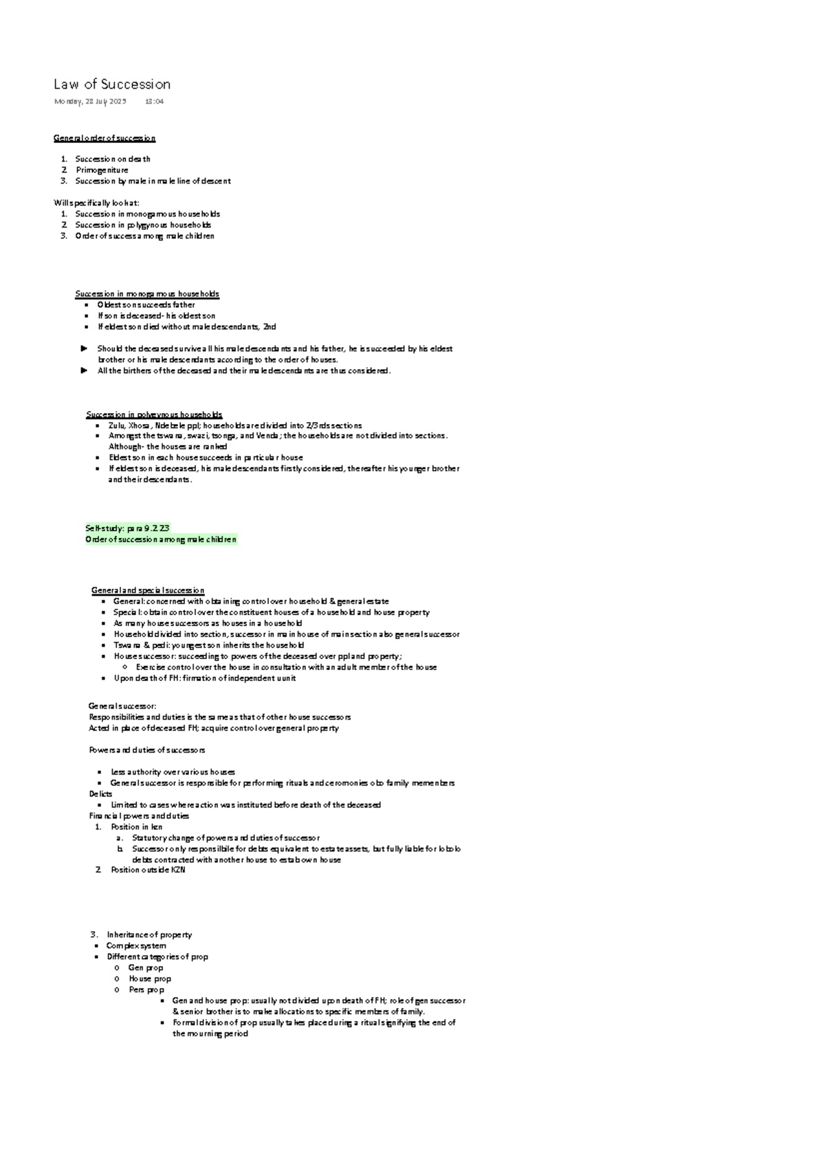 Law of Succession (LAW101) - Succession and Inheritance Overview - Studocu