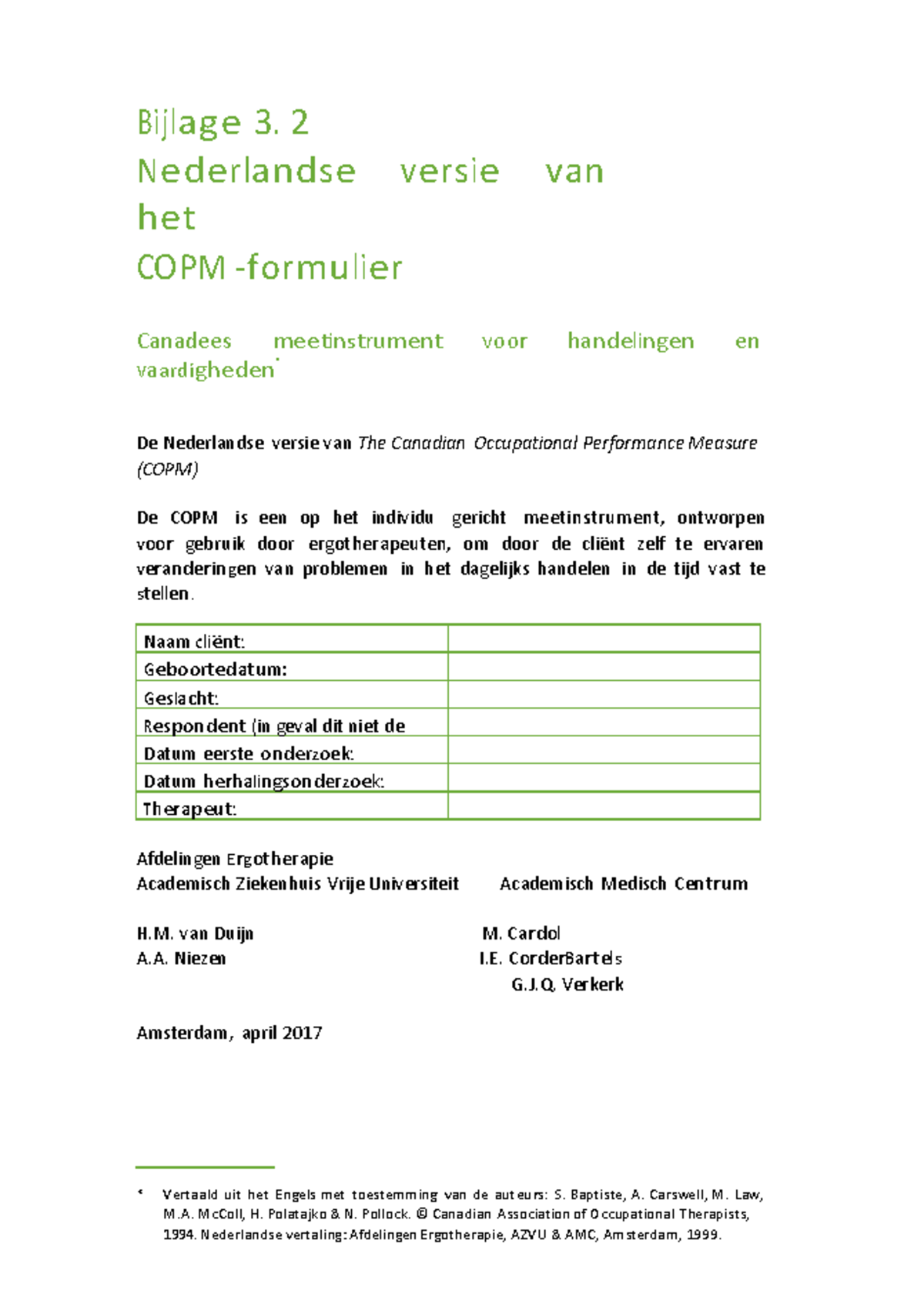 COPM - Uitleg en Toepassing van het Meetinstrument - Studeersnel