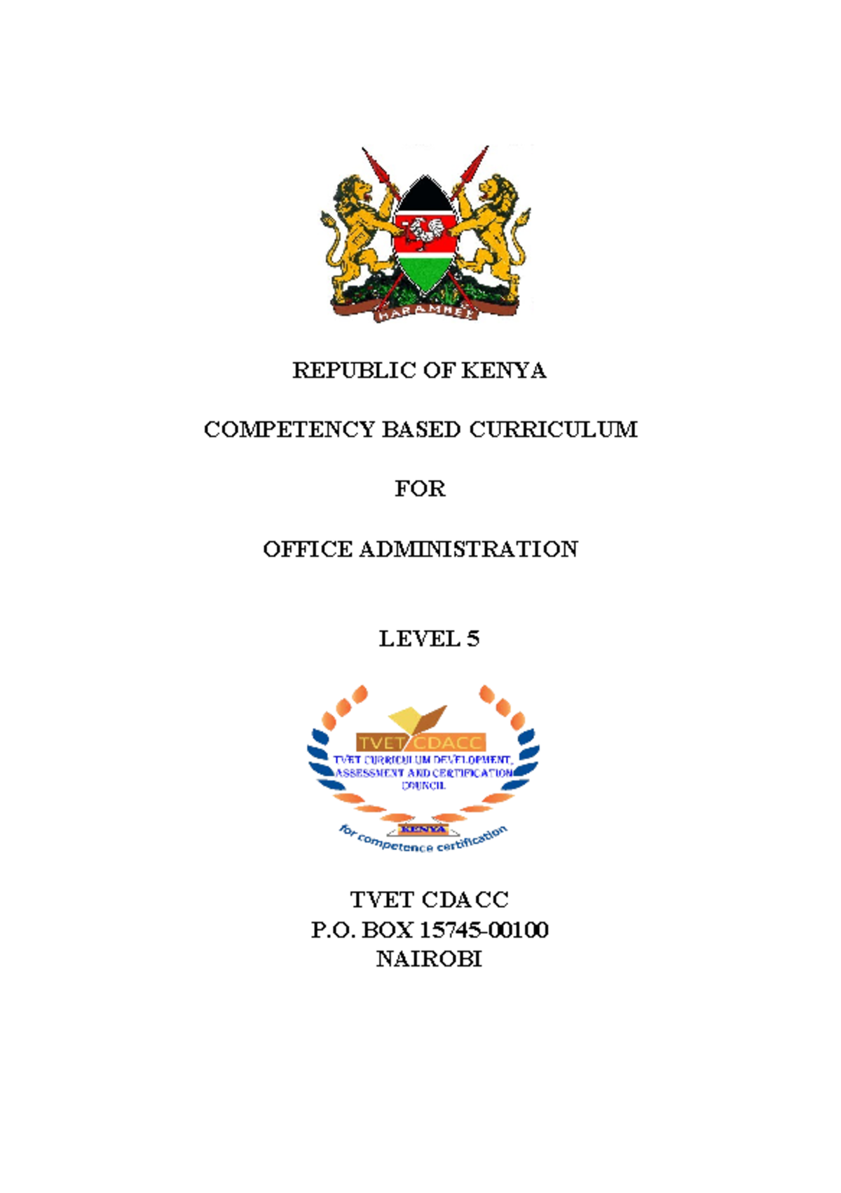 Curriculum Guide for Office Administration Level 5 - TVET CDACC - Studocu