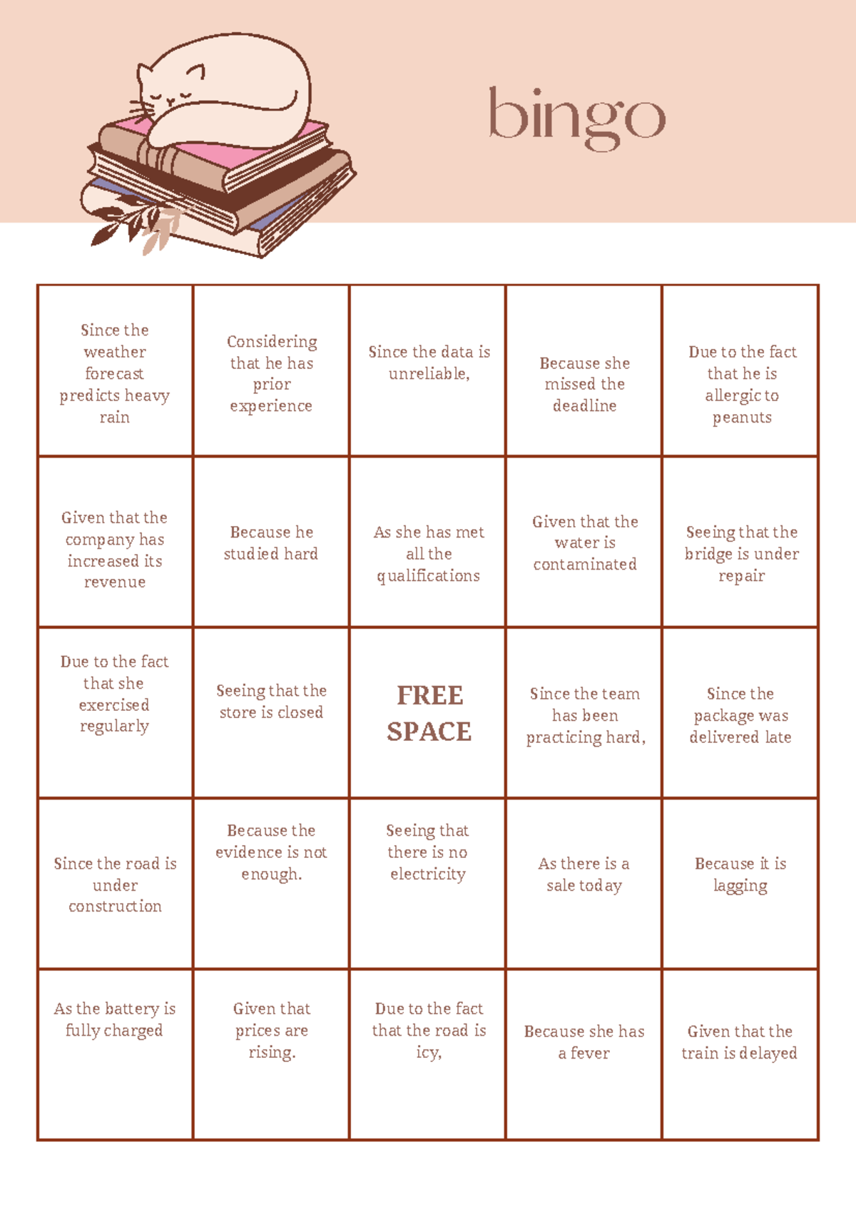 Bingo Statements - bingo Since the weather forecast predicts heavy rain ...