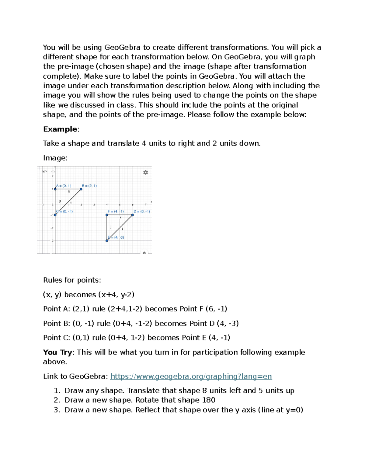 MAT151 Participation: GeoGebra Transformations Guide - Studocu