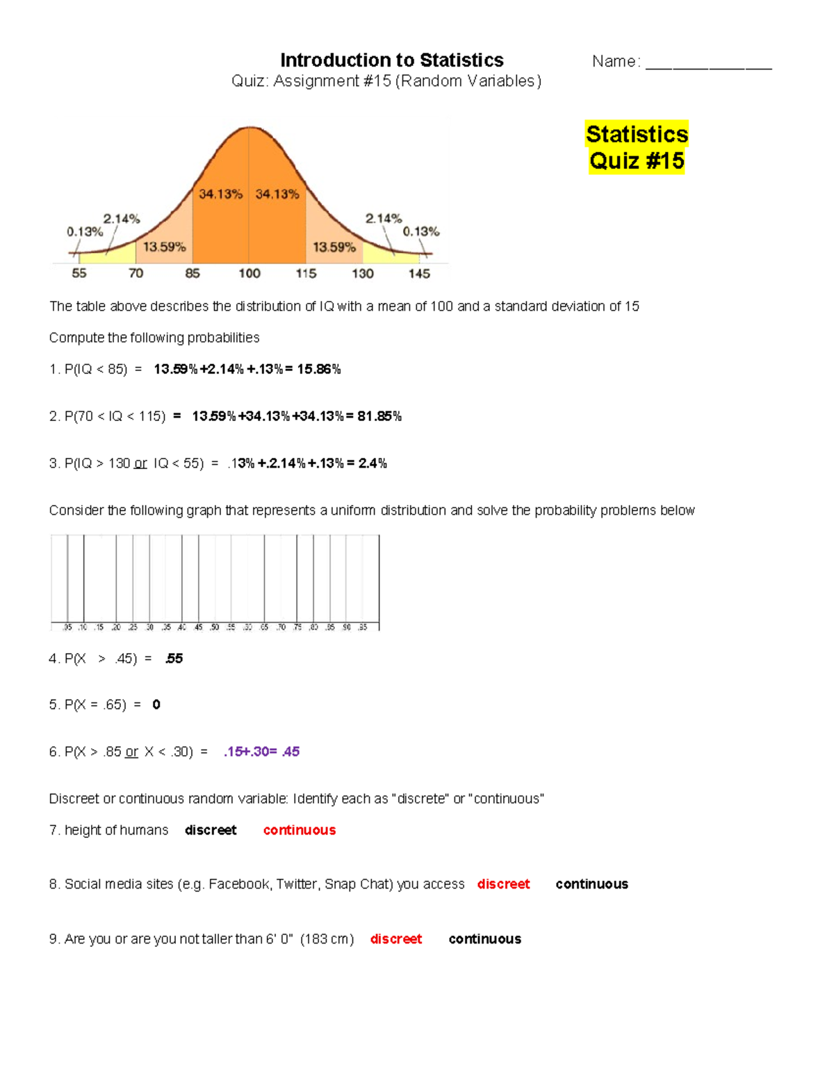 UA Stat Quiz #15(2): Random Variables & Probability Problems - Studocu