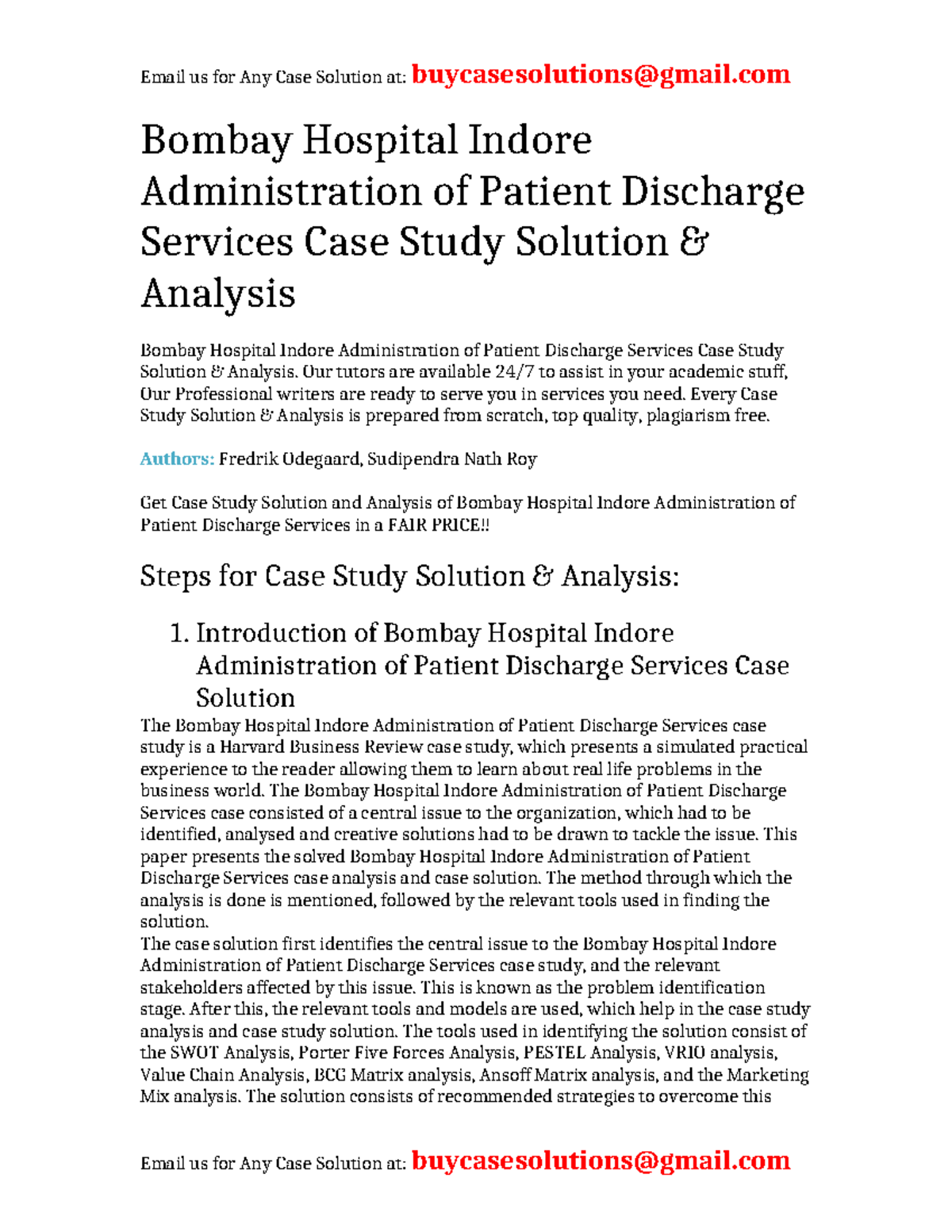 Bombay Hospital Indore Case Study: Patient Discharge Services Analysis ...