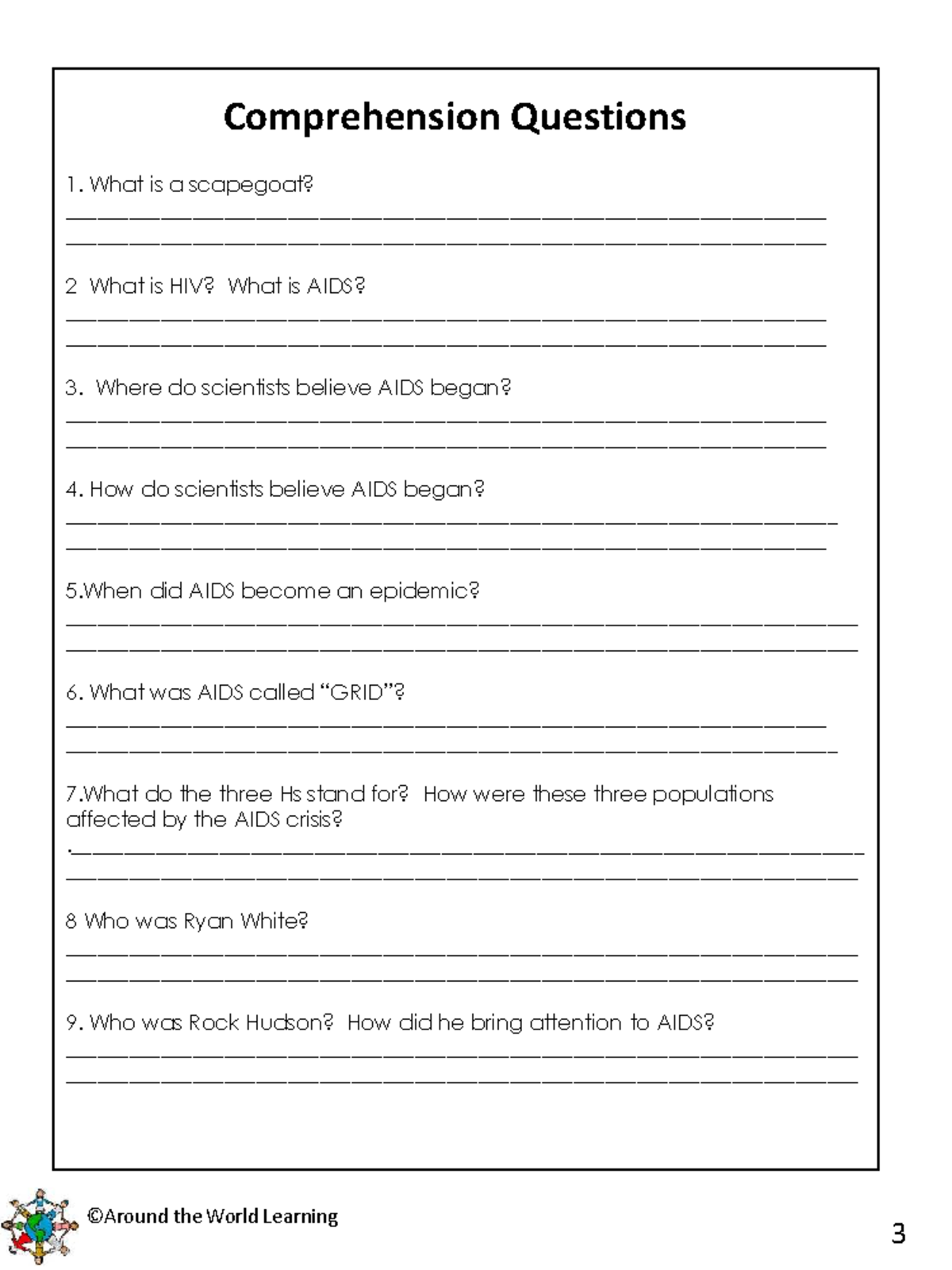 World Learning 3: HIV/AIDS Epidemic Comprehension Questions - Studocu