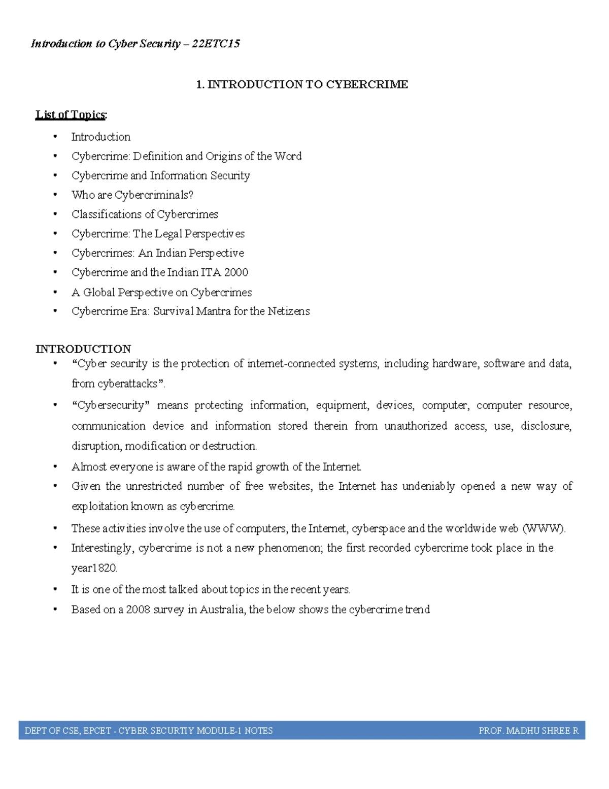Module 1: Intro to Cybercrime in Cyber Security (BETCK105I) Notes - Studocu