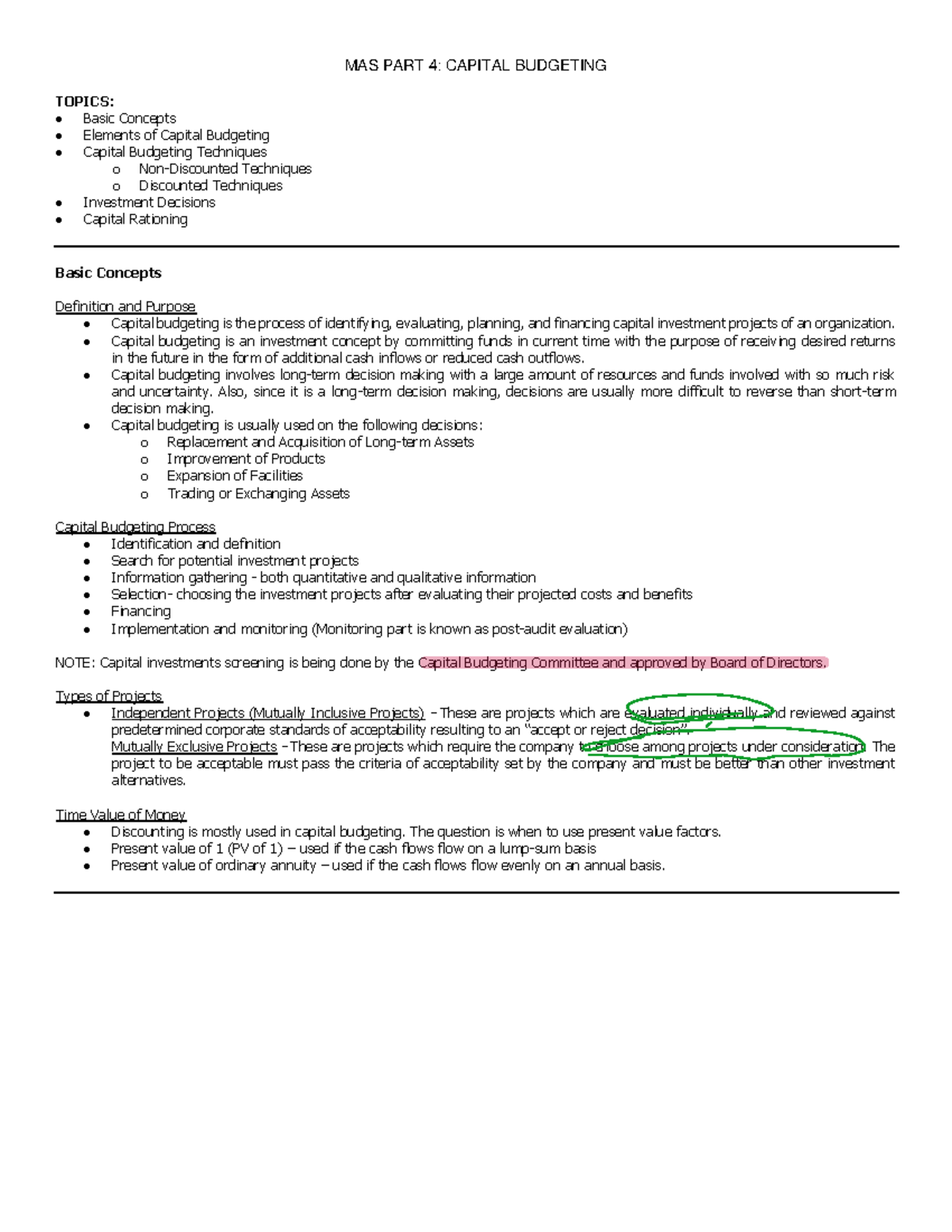 MAS 4-5: Capital Budgeting Techniques and Applications Notes - Studocu