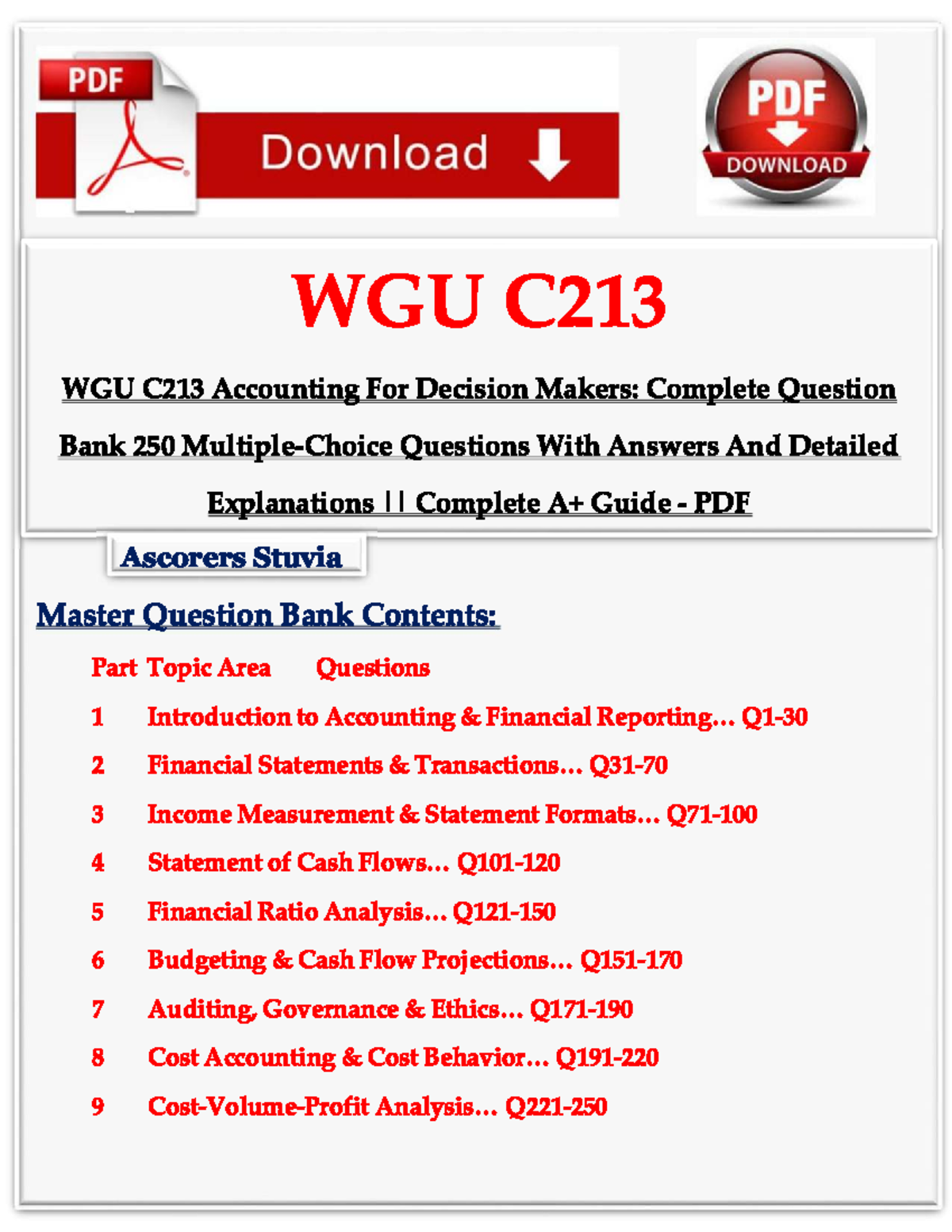 WGU C213 Accounting For Decision Makers Complete Question Bank 250 ...