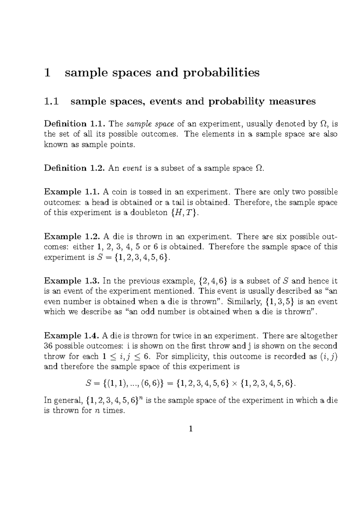 ST111 noteweek 1 (1) - Probability - 1 sample spaces and probabilities ...