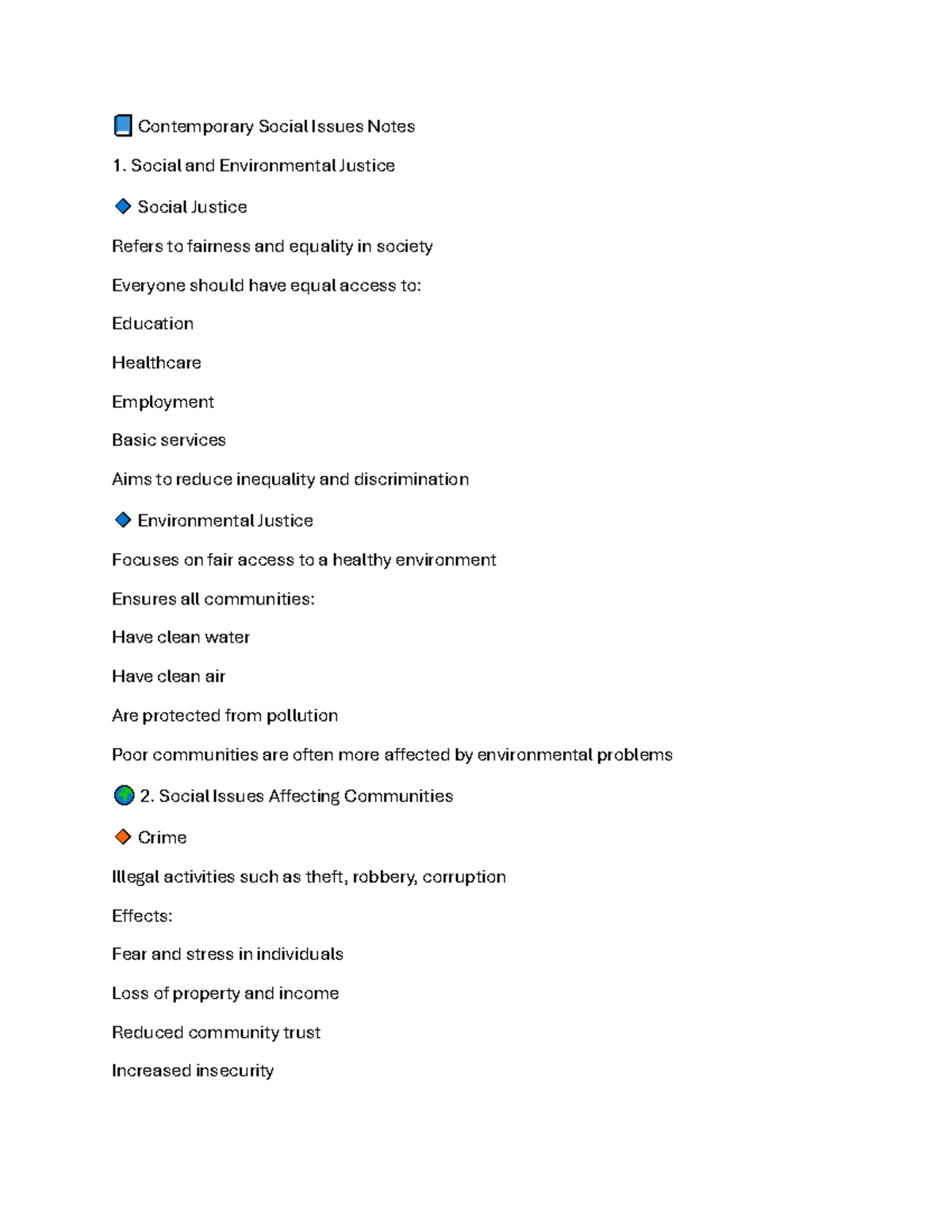 Contemporary Social Issues Notes: Social & Environmental Justice - Studocu