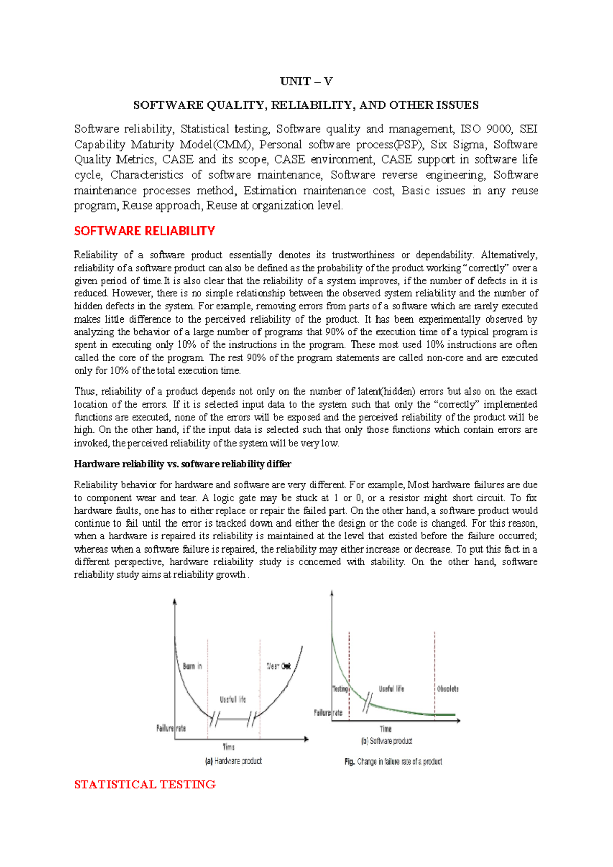 SE UNIT 5 Lecture Notes on Software Quality and Reliability - Studocu