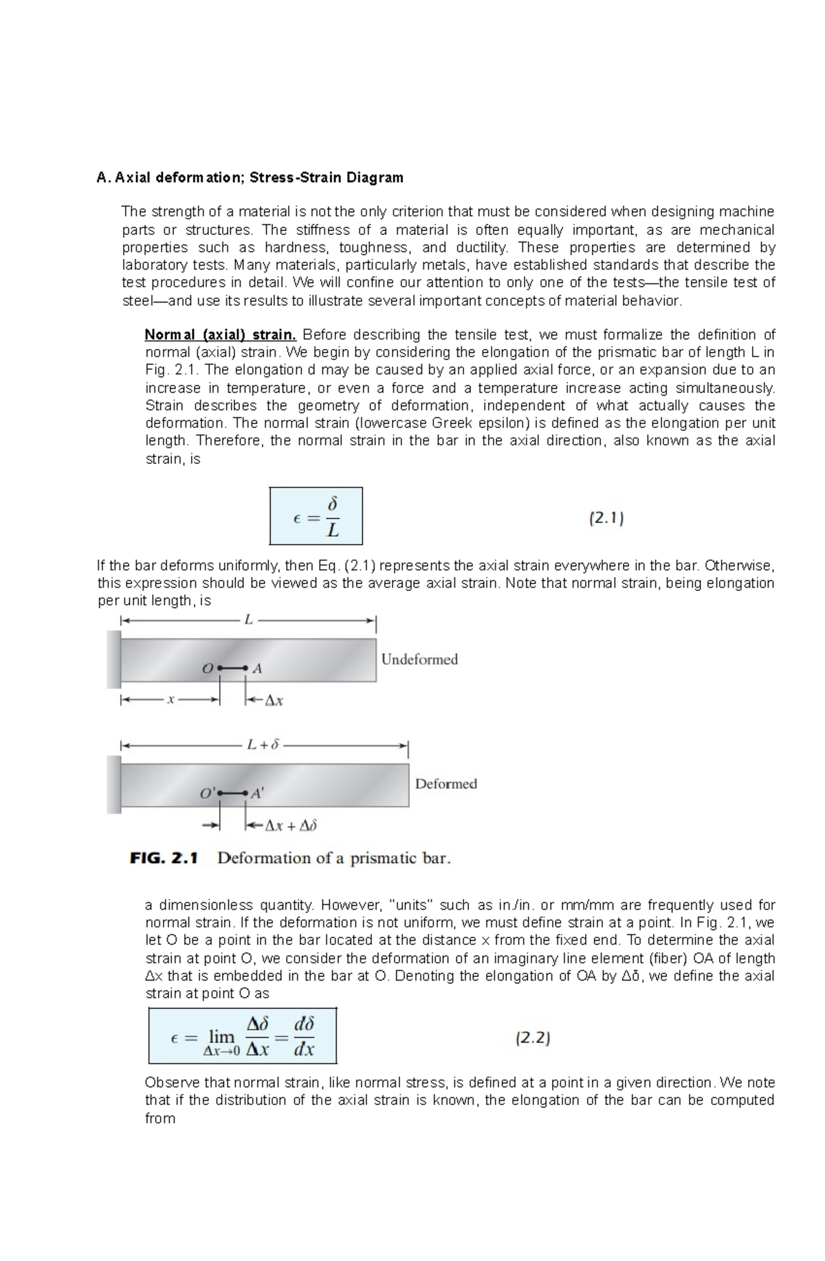Axial Deformation and Stress-Strain Behavior in Mechanics of Deformable ...
