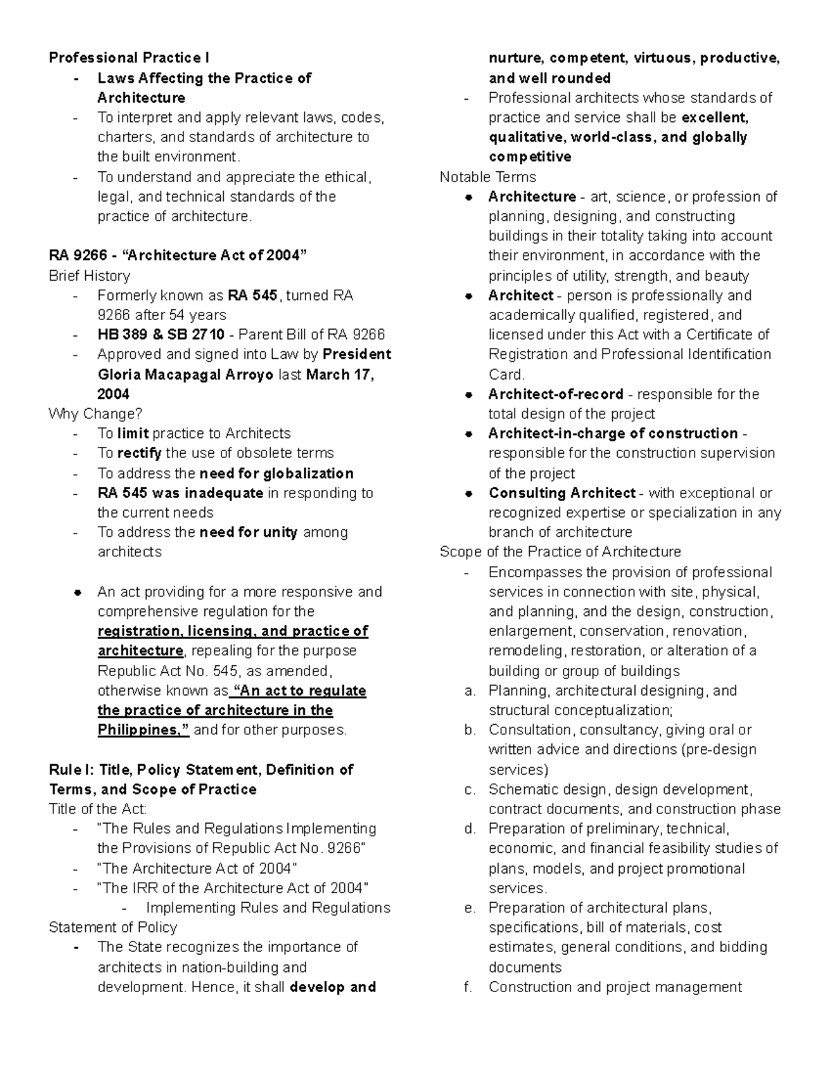 ARPP1 - Professional Practice I: Architecture Act Overview and ...