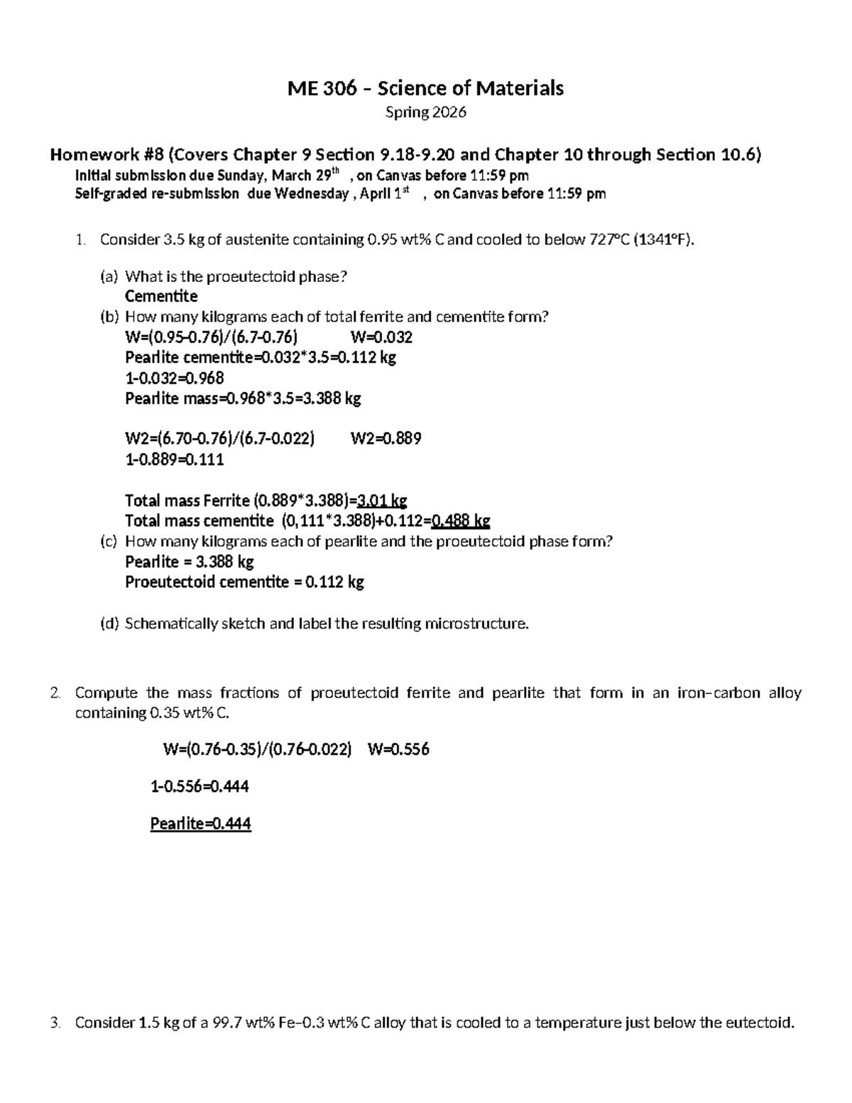 ME 306 Science of Materials SP26 Homework #8: Chapters 9-10 Analysis ...