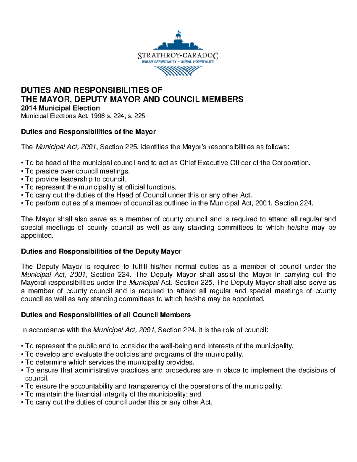 Duties and Responsibilities of Mayor, Deputy Mayor, and Councillors ...