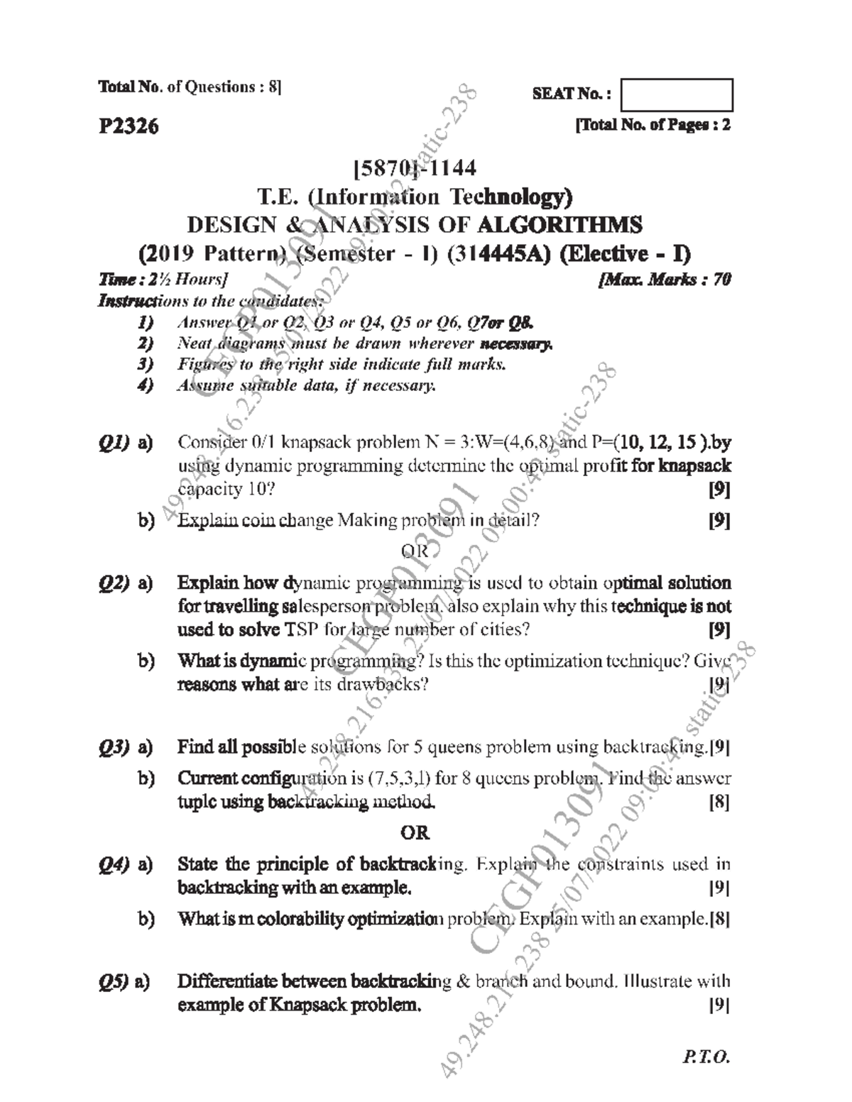 DAA 2022 May-June - Previous year question paper - Total No. of ...