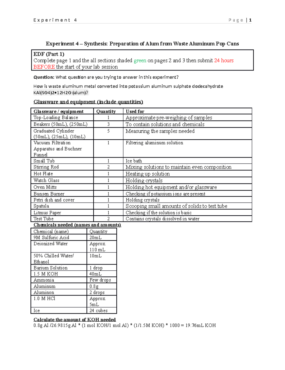 Experiment 4 EDF - CHEM 121 - UBC - Studocu