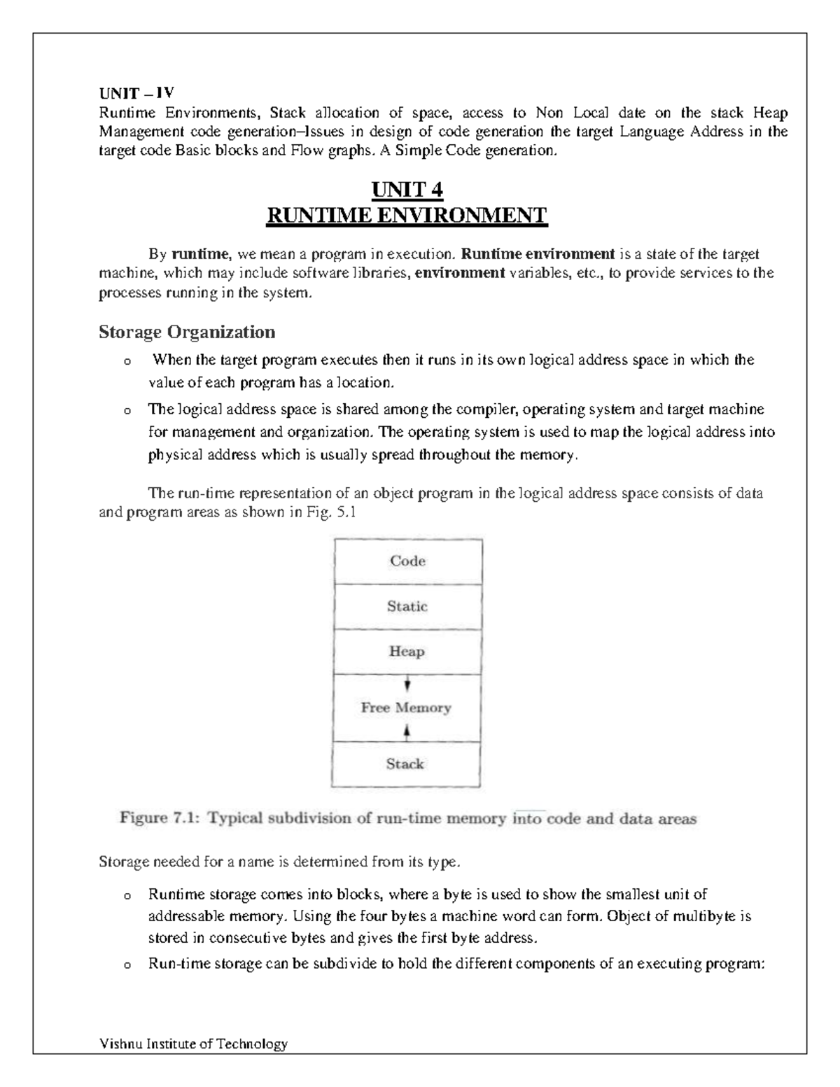 CD UNIT 4(RTE,CG) - Runtime Environments and Memory Management Notes ...