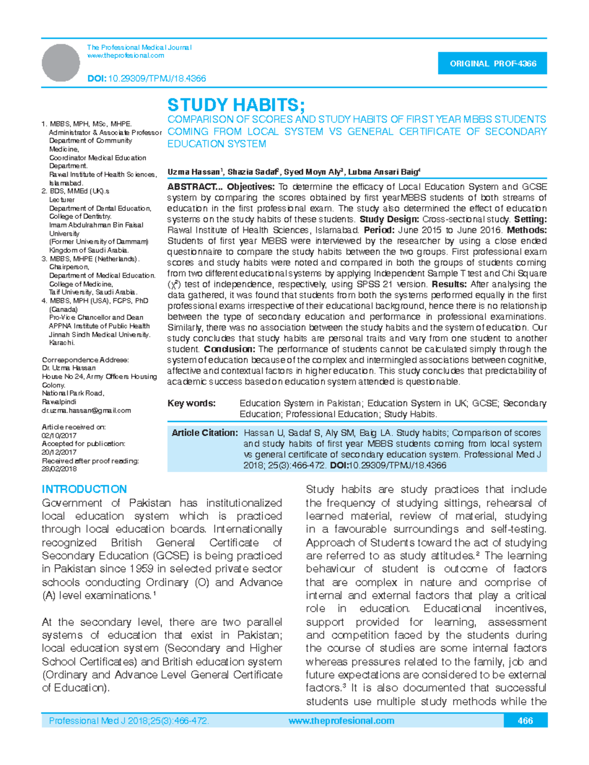 Hassan et al - this is helpful for rrl - The Professional Medical ...