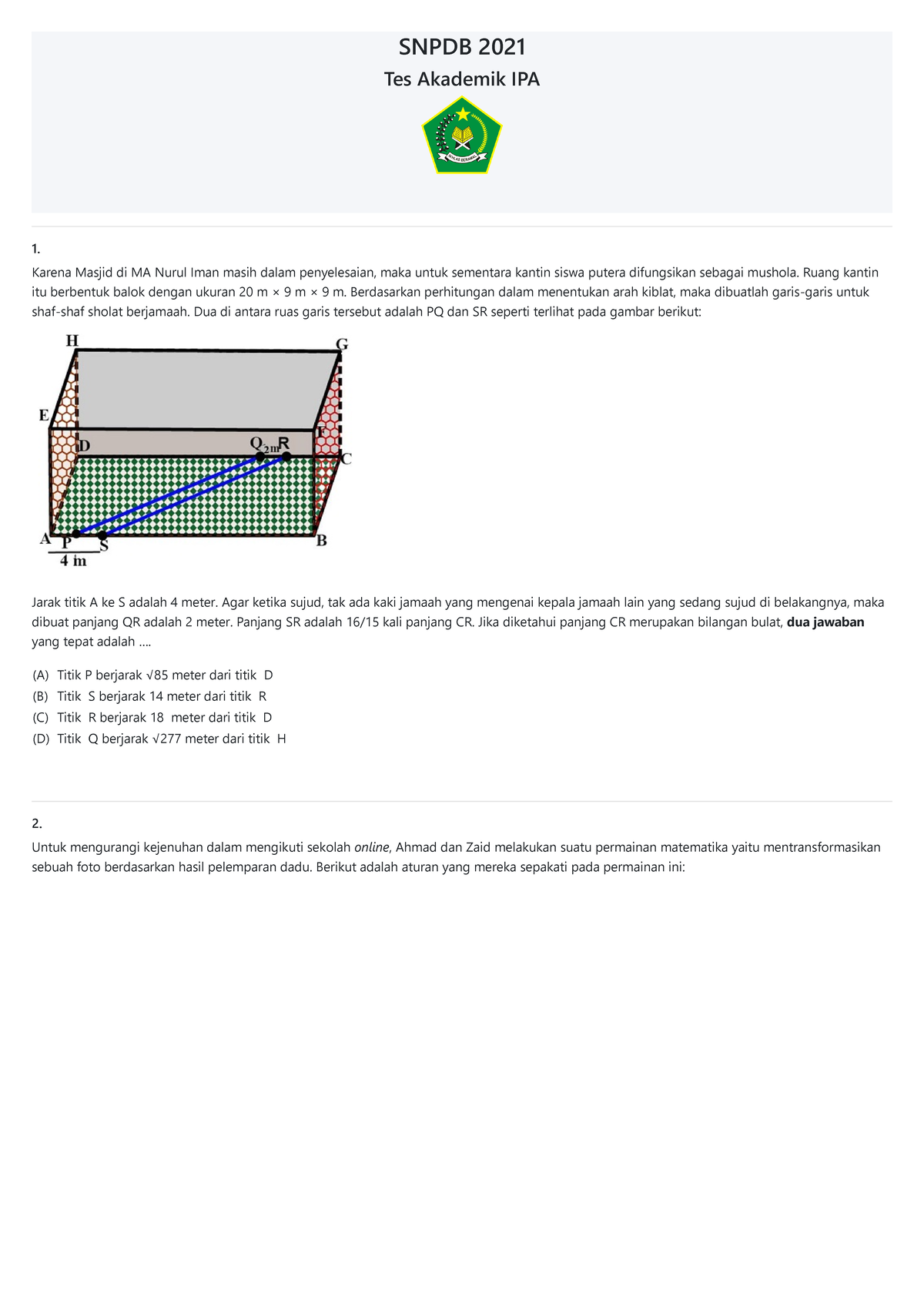 SNPDB 2021 - Tes Akademik IPA - Contoh Soal dan Pembahasan - Document Preview