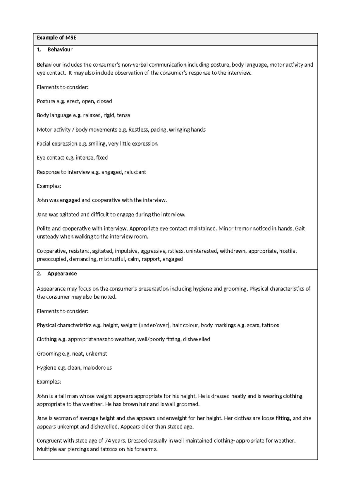 MSE Assessment Guide & Example: Key Evaluations and Observations - Studocu