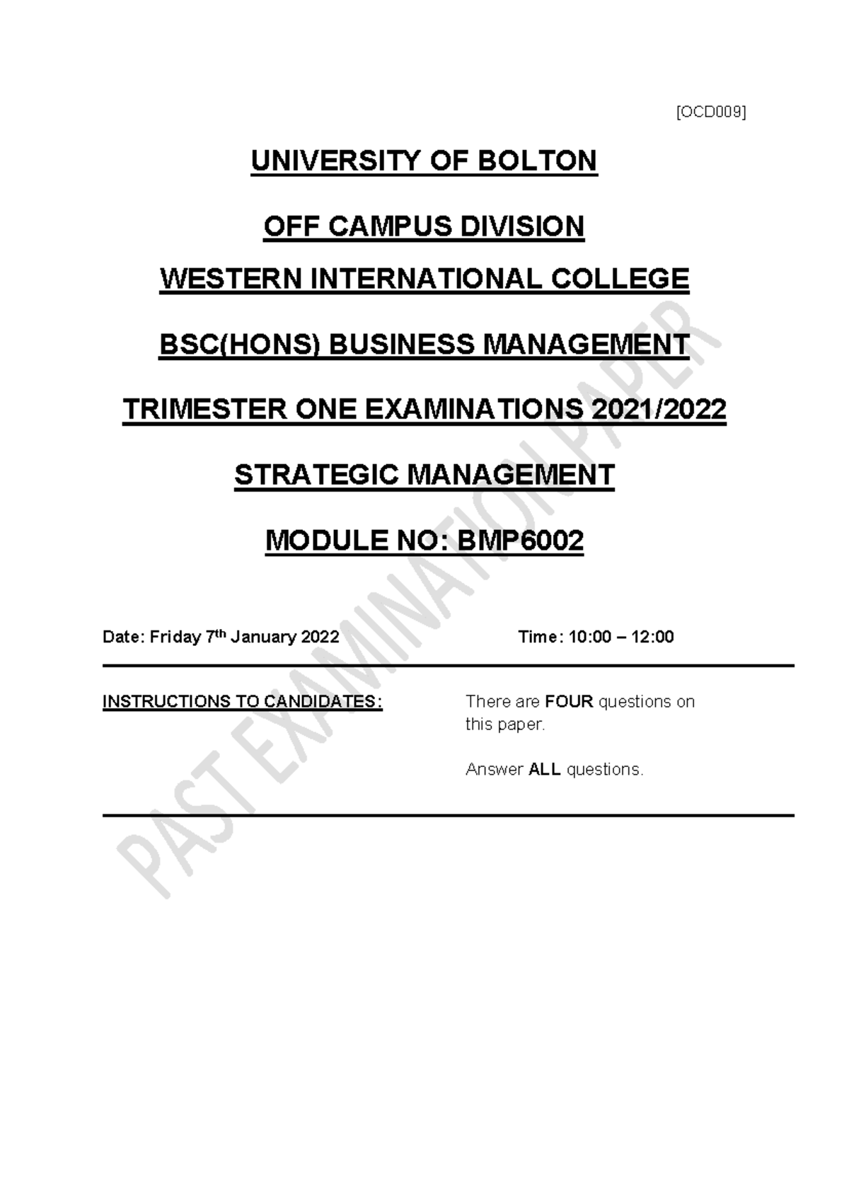 BMP6002 Strategic Management Trimester 1 Exam Questions - Studocu