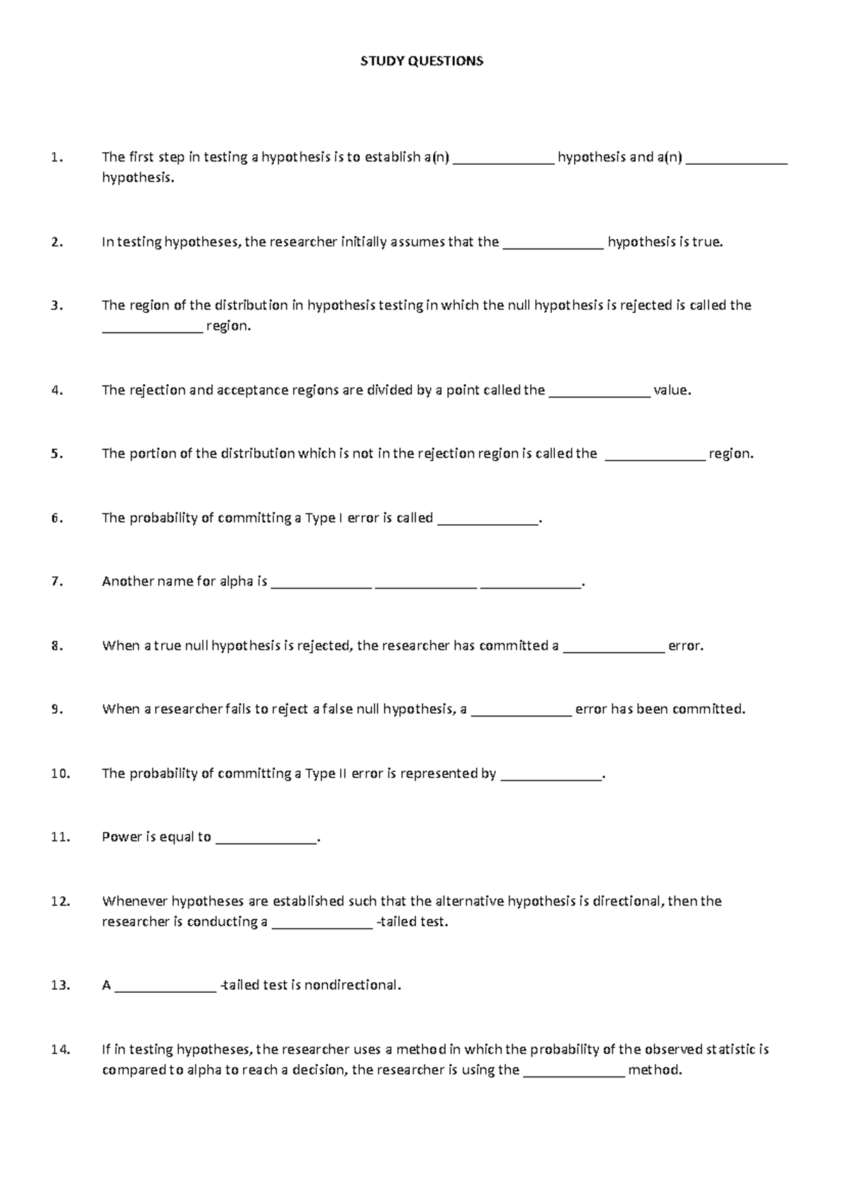 Hypothesis Testing Study Questions & Solutions (Ch9) - Studocu