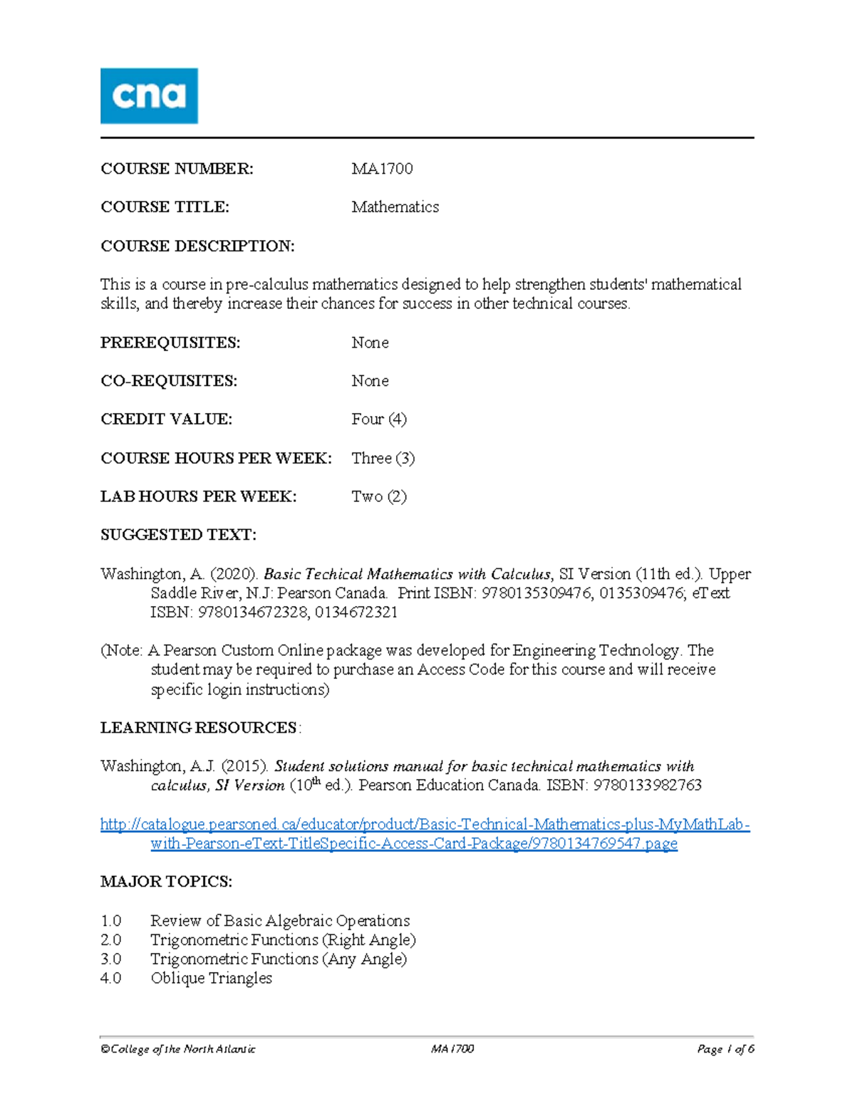 MA1700 2021 Official course outline - COURSE NUMBER: MA COURSE TITLE ...
