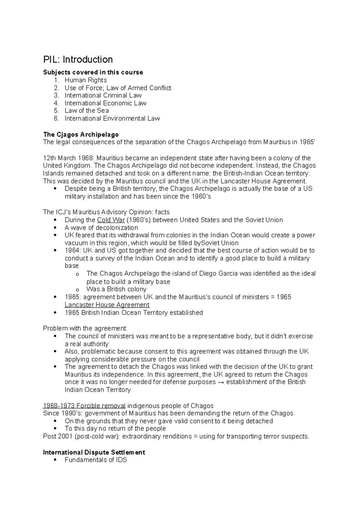 PIL 101: Week 1 Introduction to International Law Topics - Studeersnel