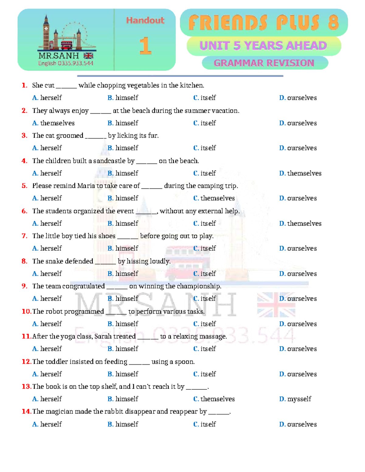 U5 Grammar Practice (FP8) - Self-Referential Pronouns in English - Studocu
