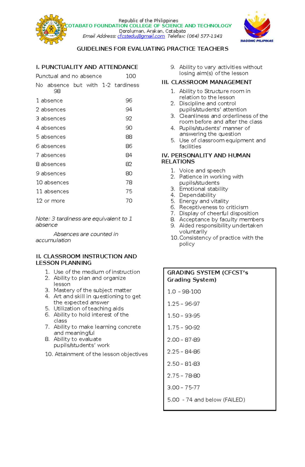 Guidelines for Evaluating Practice Teachers - CT - Studocu