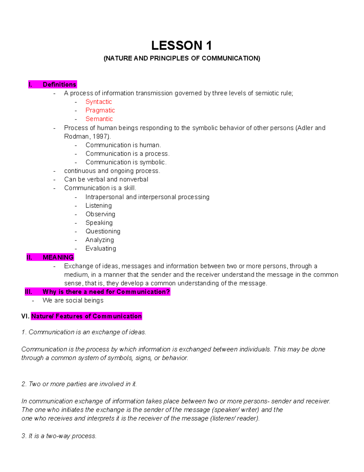 GE PC Prelim Lesson Notes on Communication Principles and Types - Studocu