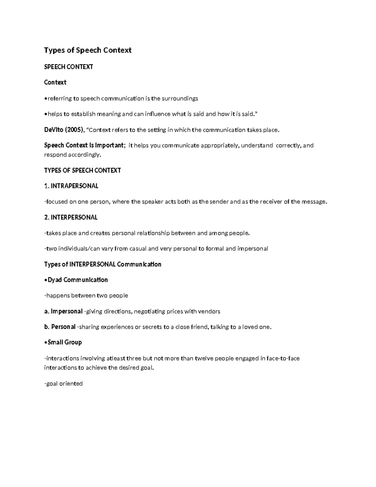 Types of Speech Context: An ORAL COM Reviewer Guide - Studocu