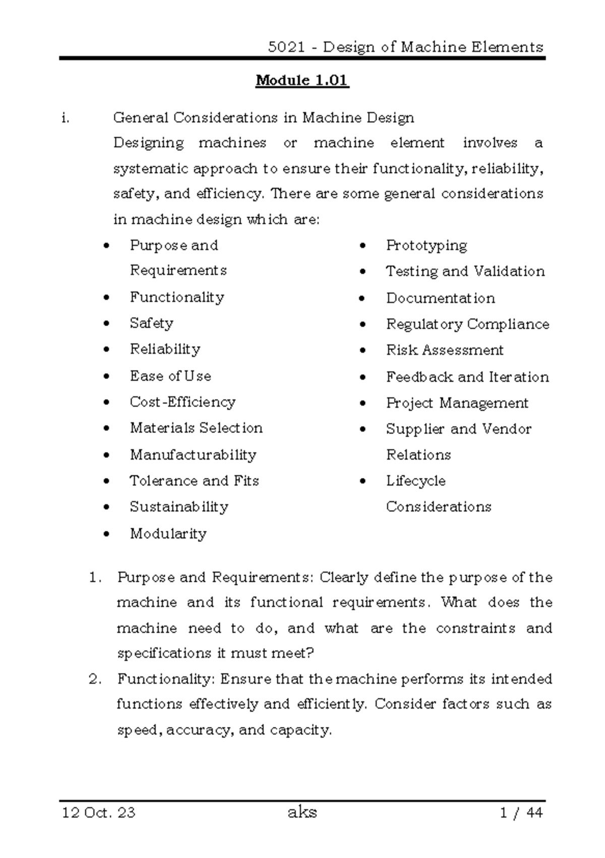 Module 1 - SEM5 Design of Machine Elements Overview and Considerations ...