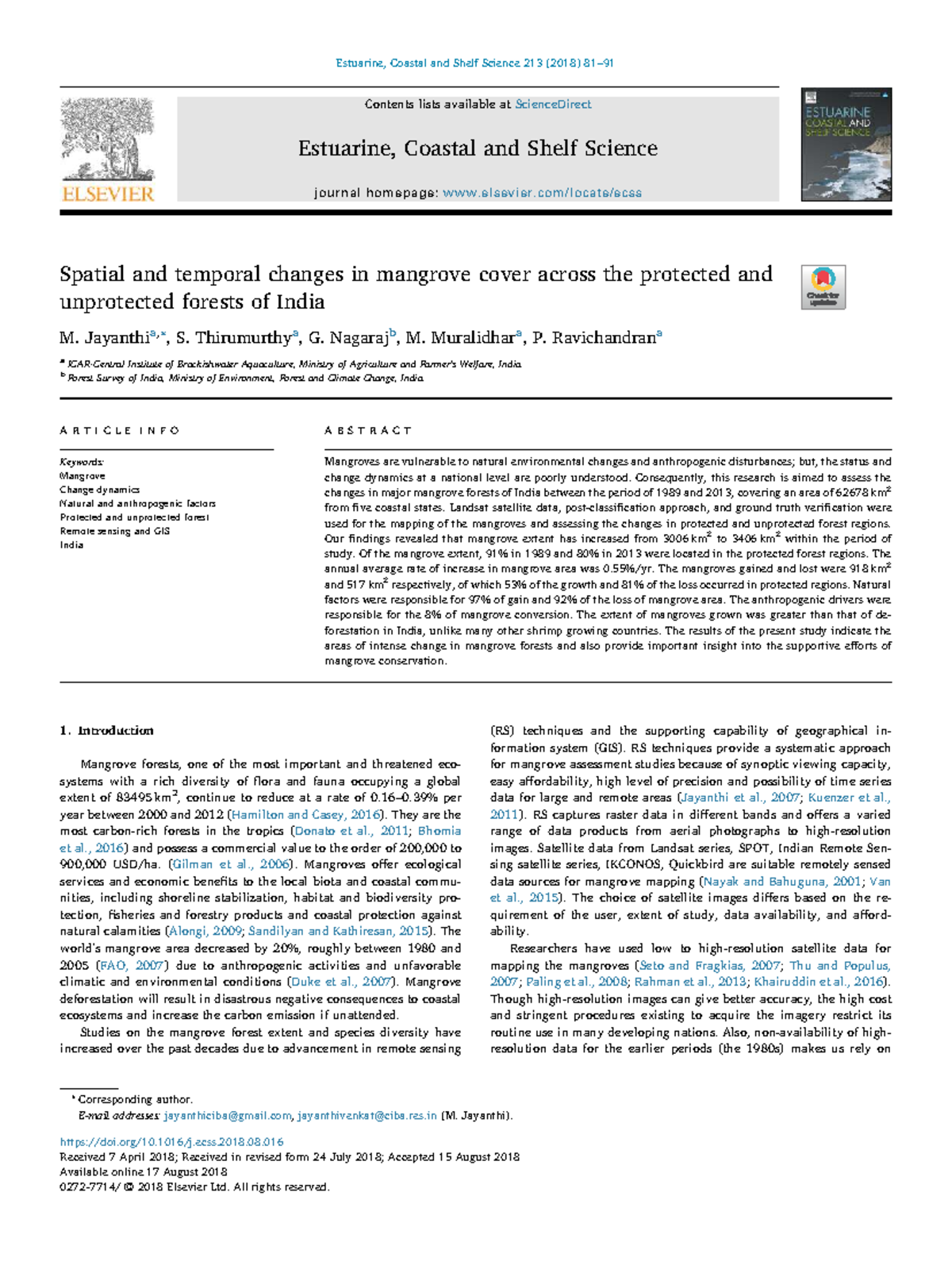 Spatial and Temporal Changes in Mangrove Cover in India (ECS 213) - Studocu