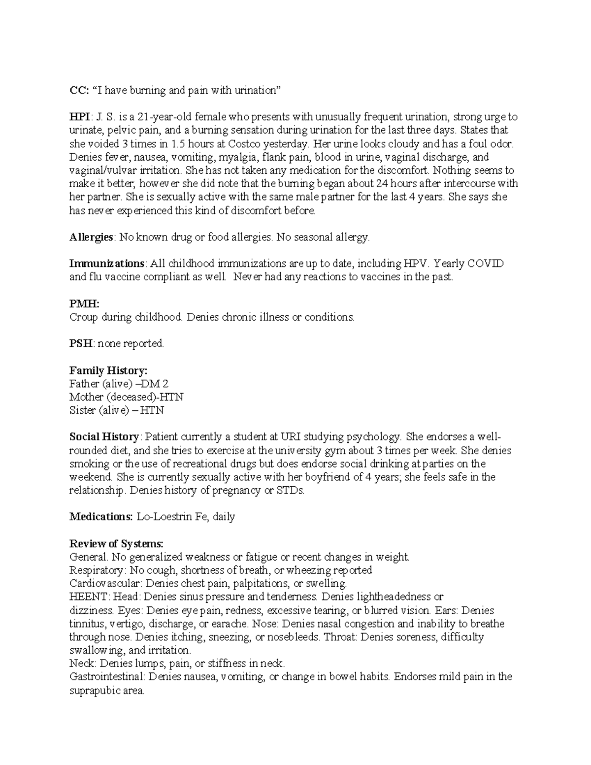 SOAP Note - Urinary Tract Infection Assessment (SOAP 5 4) - Studocu