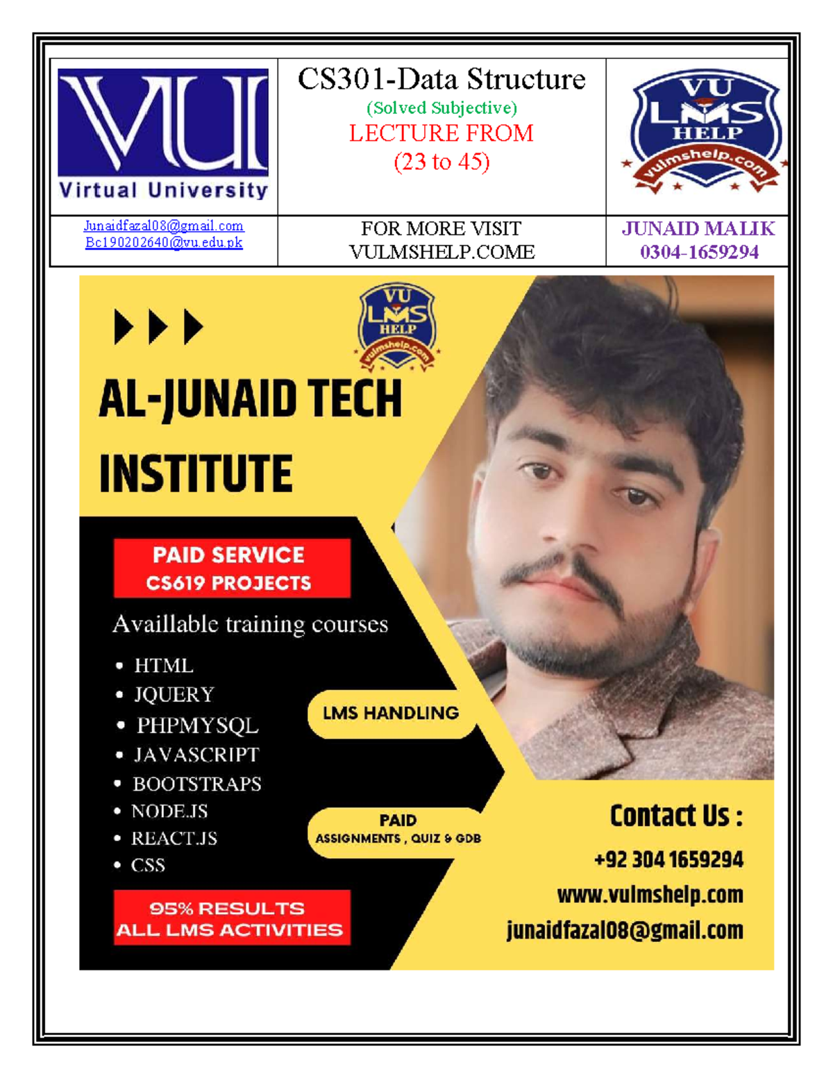 CS301 Solved Subjective Final Exam Notes by Junaid Malik - Studocu