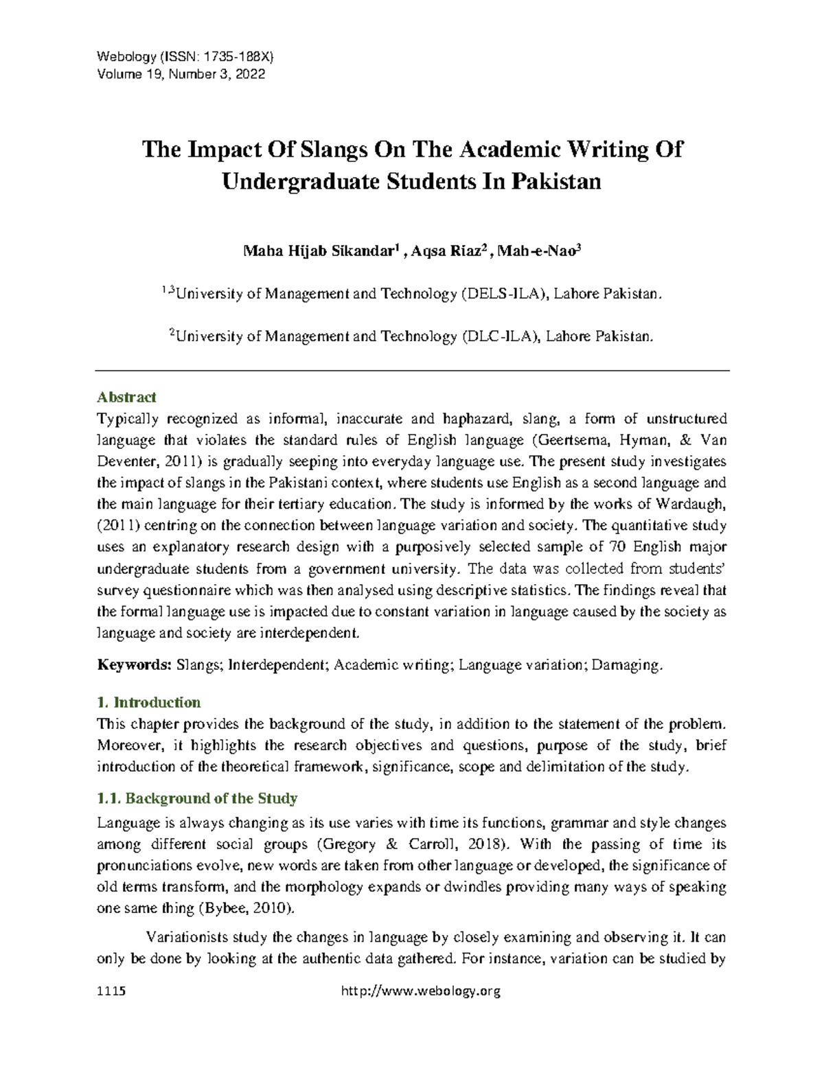 The Impact of Slang on Academic Writing of Undergrads in Pakistan ...