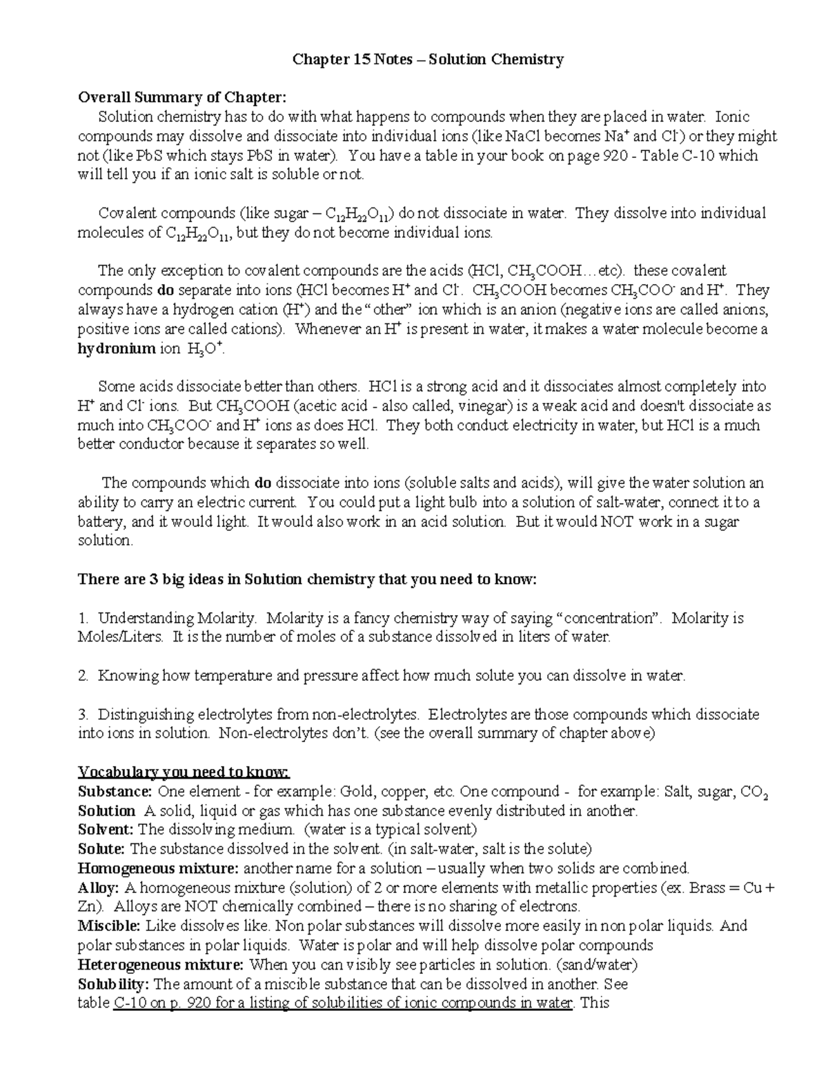 Chapter 15 Notes: Exploring Solution Chemistry Concepts - Studocu