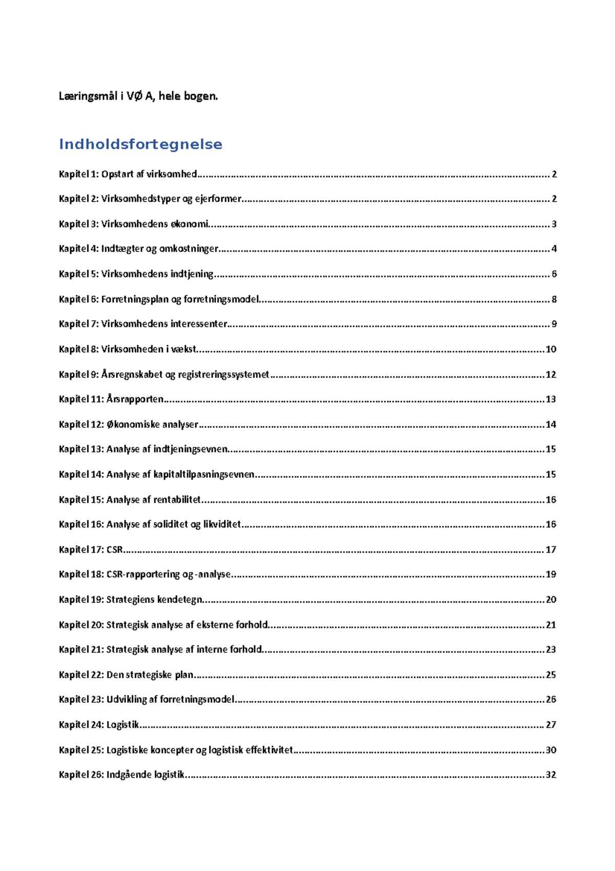 VØ A Pensum Noter: Hele Bogen og Læringsmål for VØ Undervisning - Document Preview