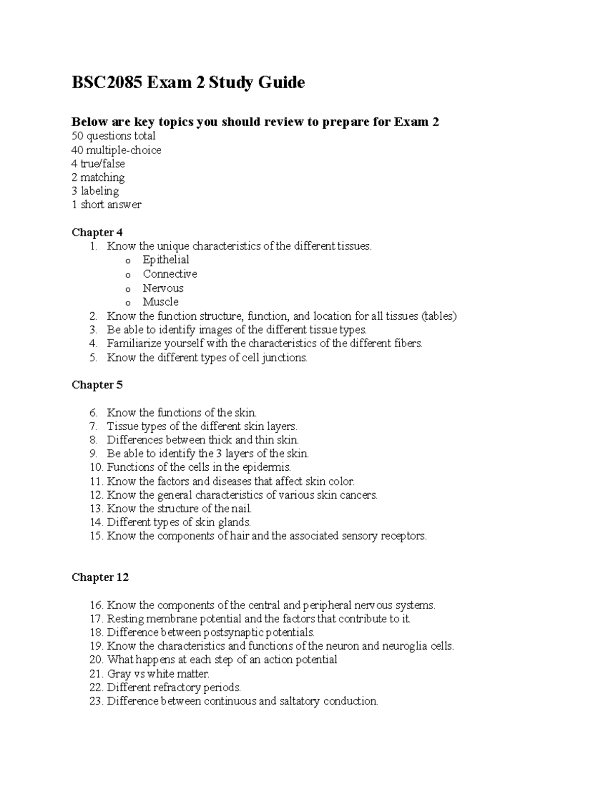 BSC2085 Exam 2 Study Guide: Key Topics for Review - Studocu