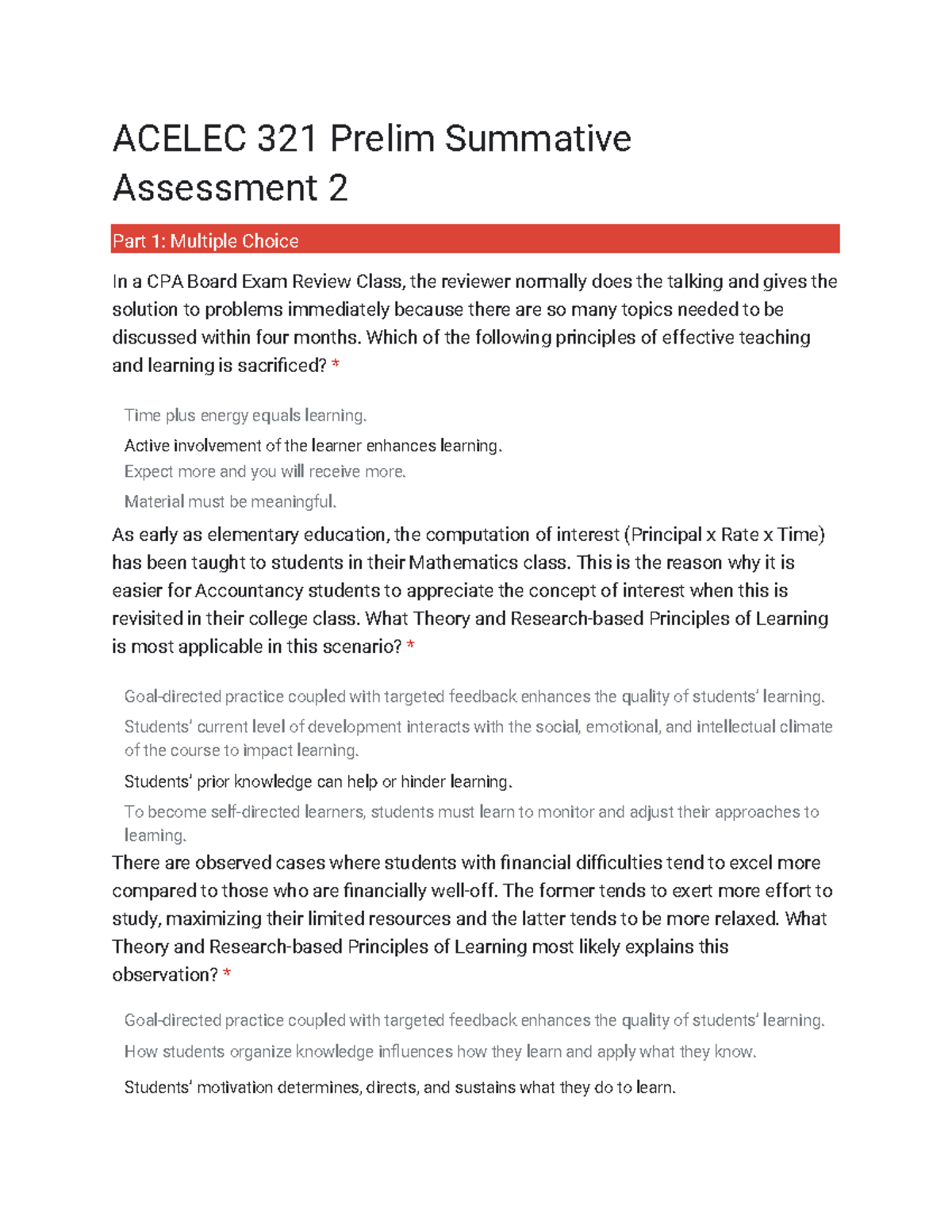 ACELEC 321 Prelim Summative Assessment - Which of the following ...