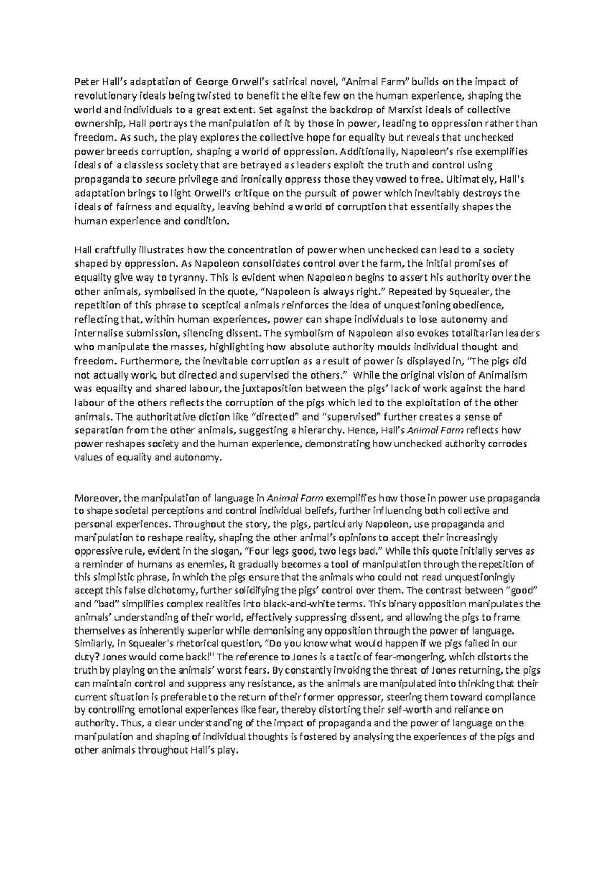ENG 101: Essay Notes on Power and Propaganda in Animal Farm - Studocu