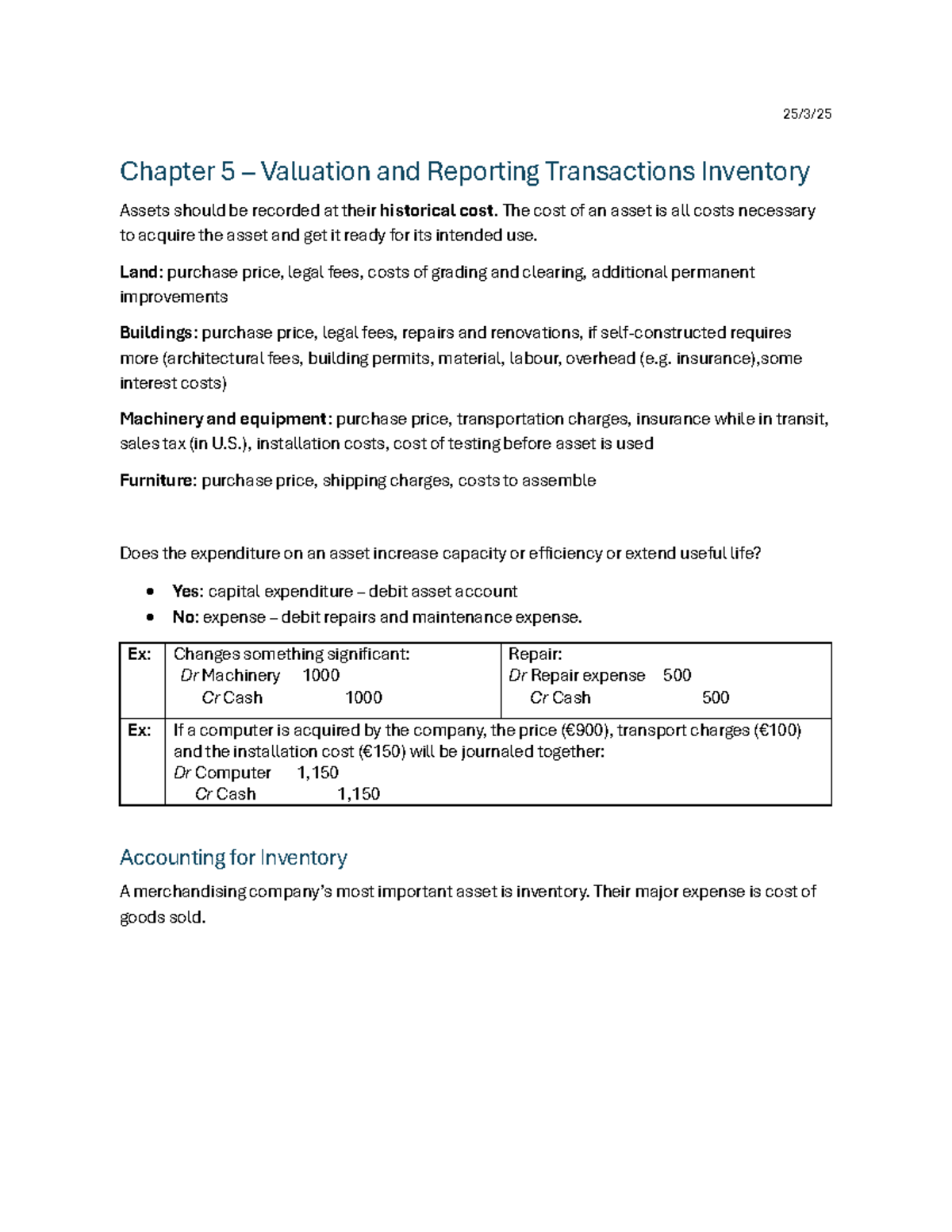Chapter 5 Accounting Summary: Valuation & Reporting of Inventory Assets ...