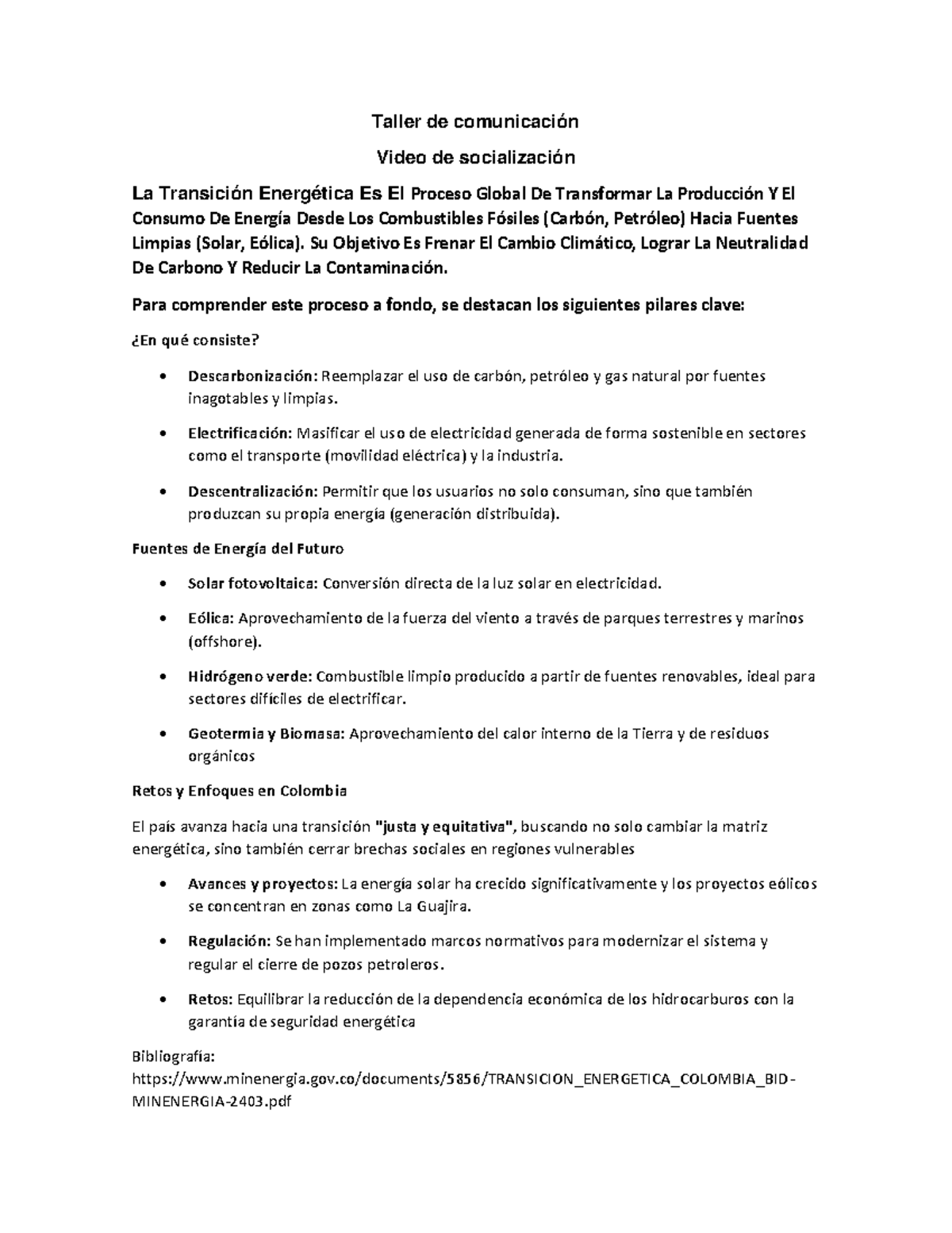 Taller de Comunicación: La Transición Energética y sus Pilares Clave ...
