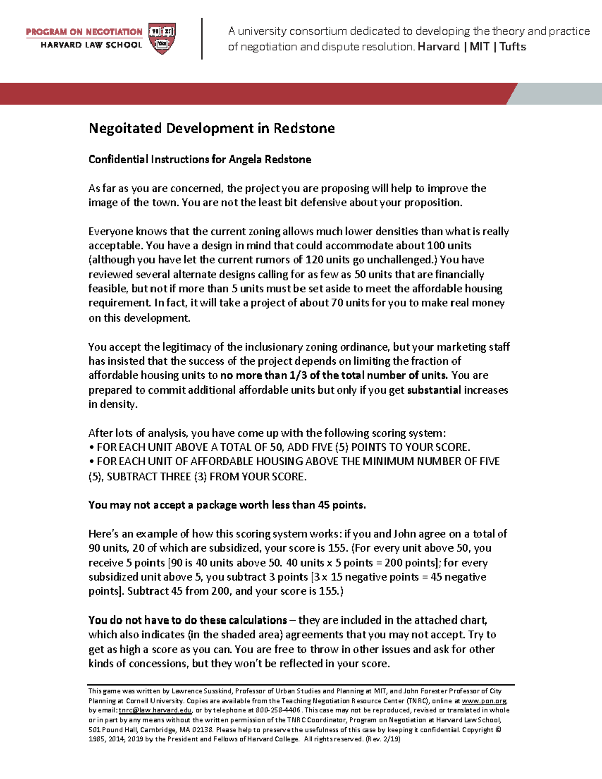 Redstone Confidential Instructions for Angela Redstone (Negotiation ...