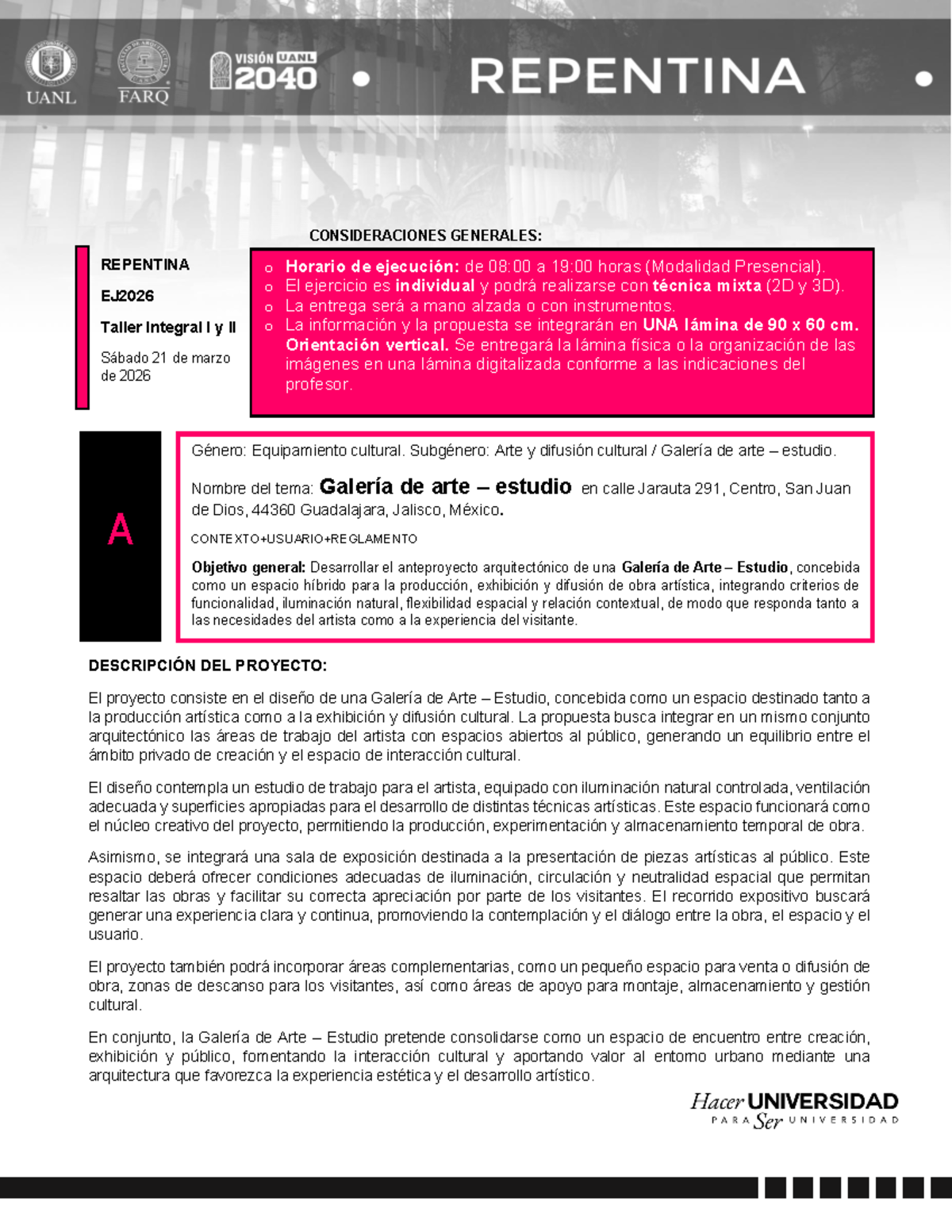 Galería de Arte Estudio: Proyecto Repentino EJ2026 Taller I y II - Studocu